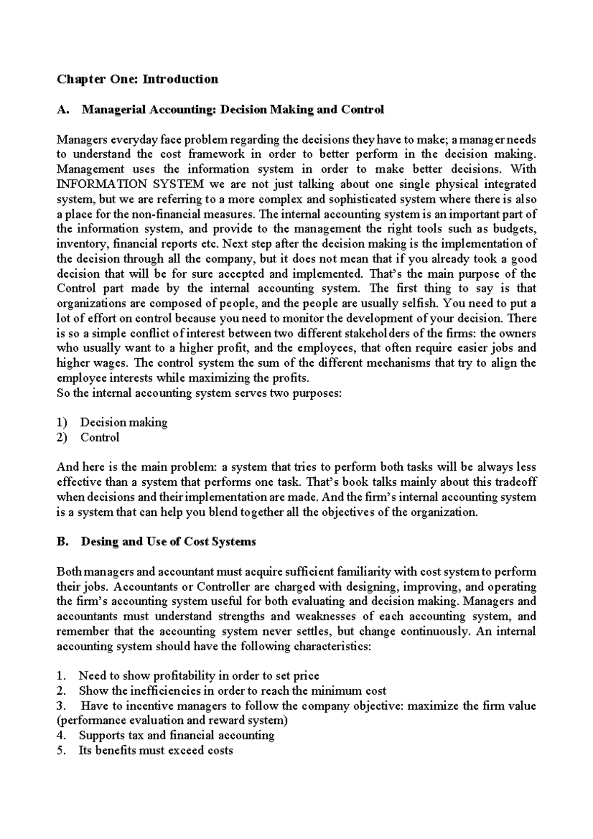 Chapter 1 - Summary Accounting for Decision Making and Control ...