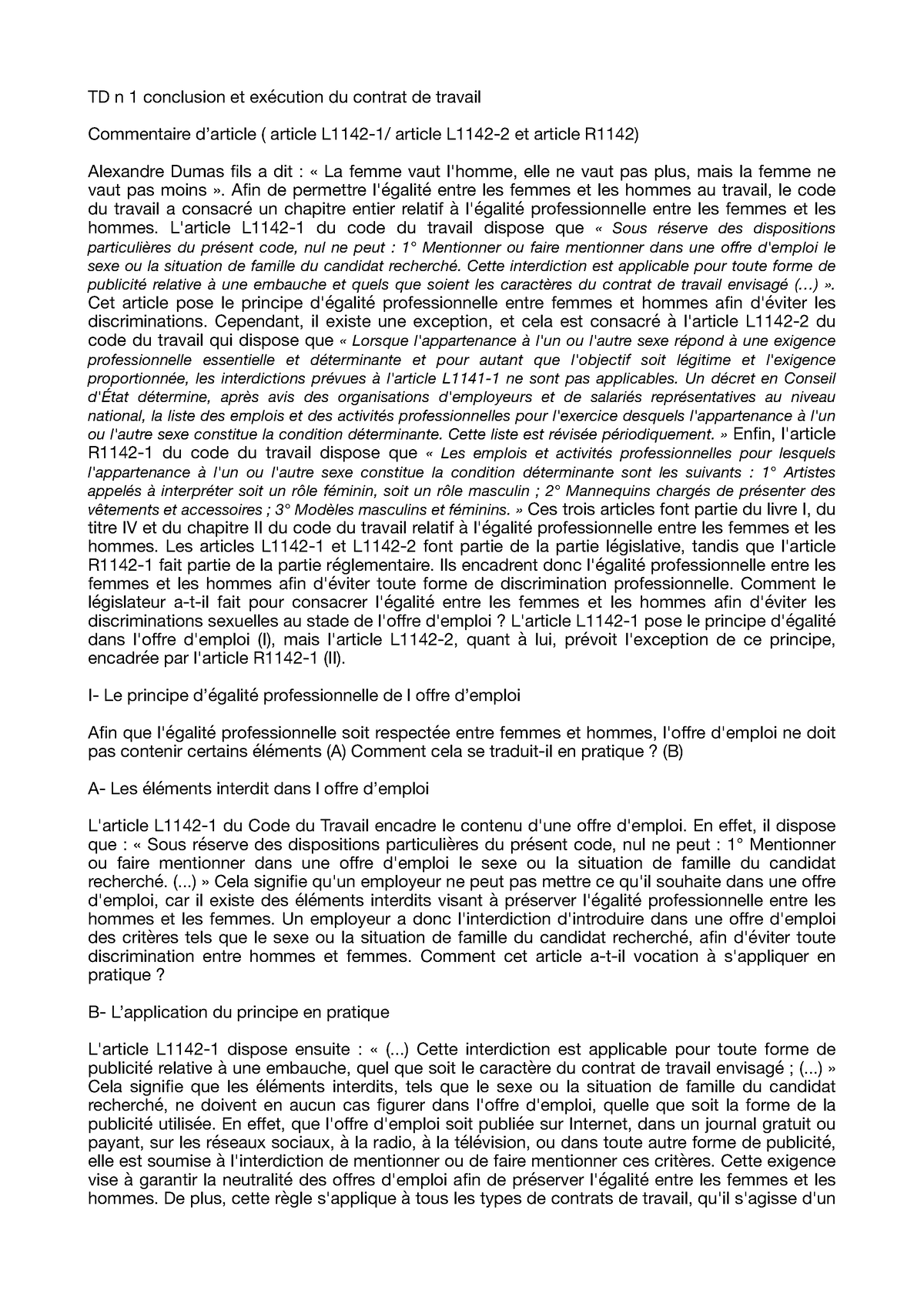 conclusion du contrat de travail dissertation