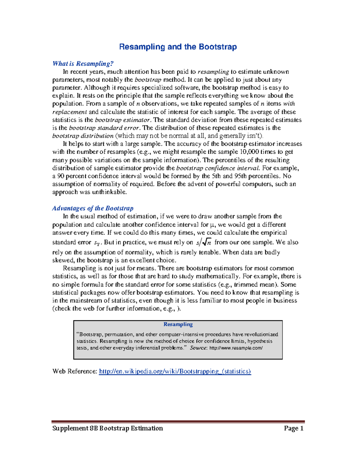 08-11 Bootstrap Explained - Supplement 8B Bootstrap Estimation Page 1 ...
