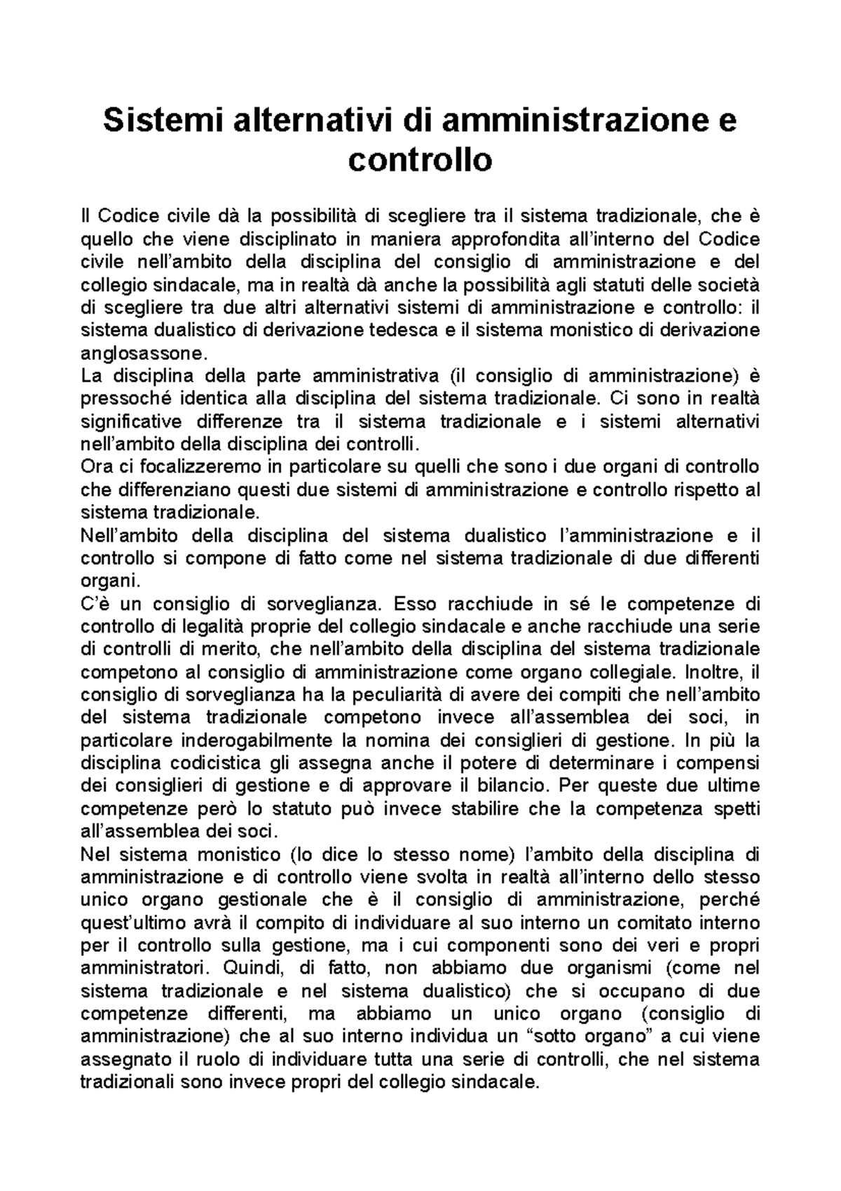 Sistema Monistico E Dualistico Sistemi alternativi di amministrazione e controllo Il Codice Sistema Monistico E Dualistico Sistemi alternativi di amministrazione e controllo Il Codice