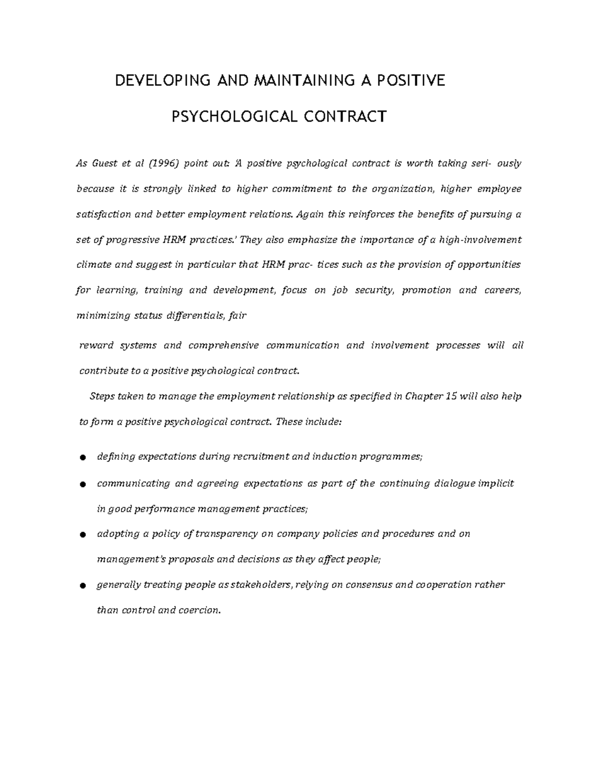 Developing AND Maintaining A Positive Psychological Contract ...