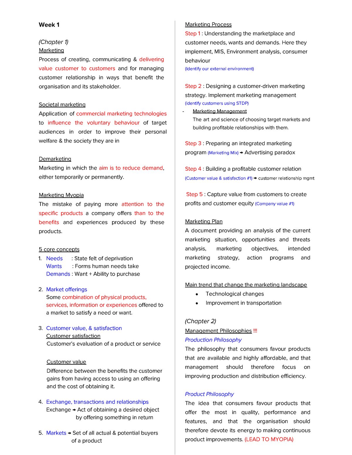 Marketing Notes - Week 1 - Week 1 (Chapter 1) Marketing Process of ...