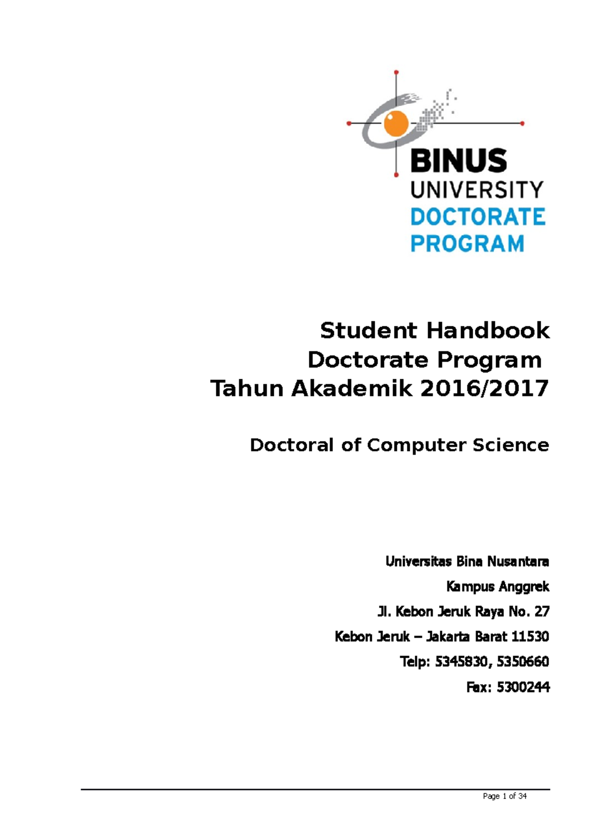 Panduan Mahasiswa S3 DCS2016 - Student Handbook Doctorate Program Tahun ...