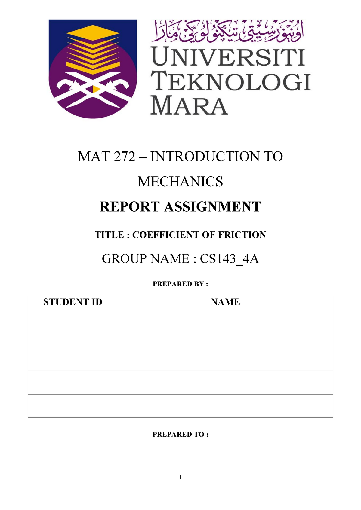 Contoh Case Study - MAT 272 – INTRODUCTION TO MECHANICS REPORT ...