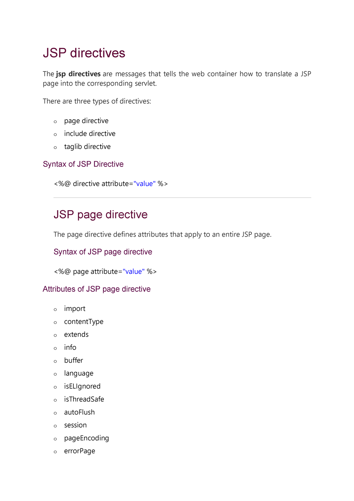 Jsp Directive - JSP Directives The Jsp Directives Are Messages That ...