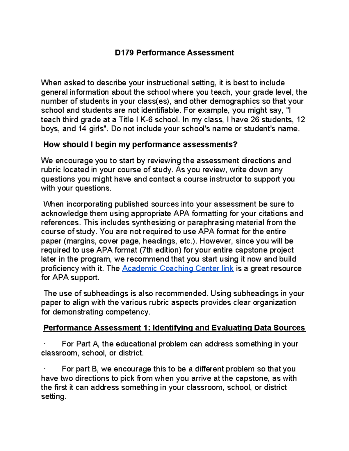 D179 Performance Assessment Guidance - D179 Performance Assessment When ...