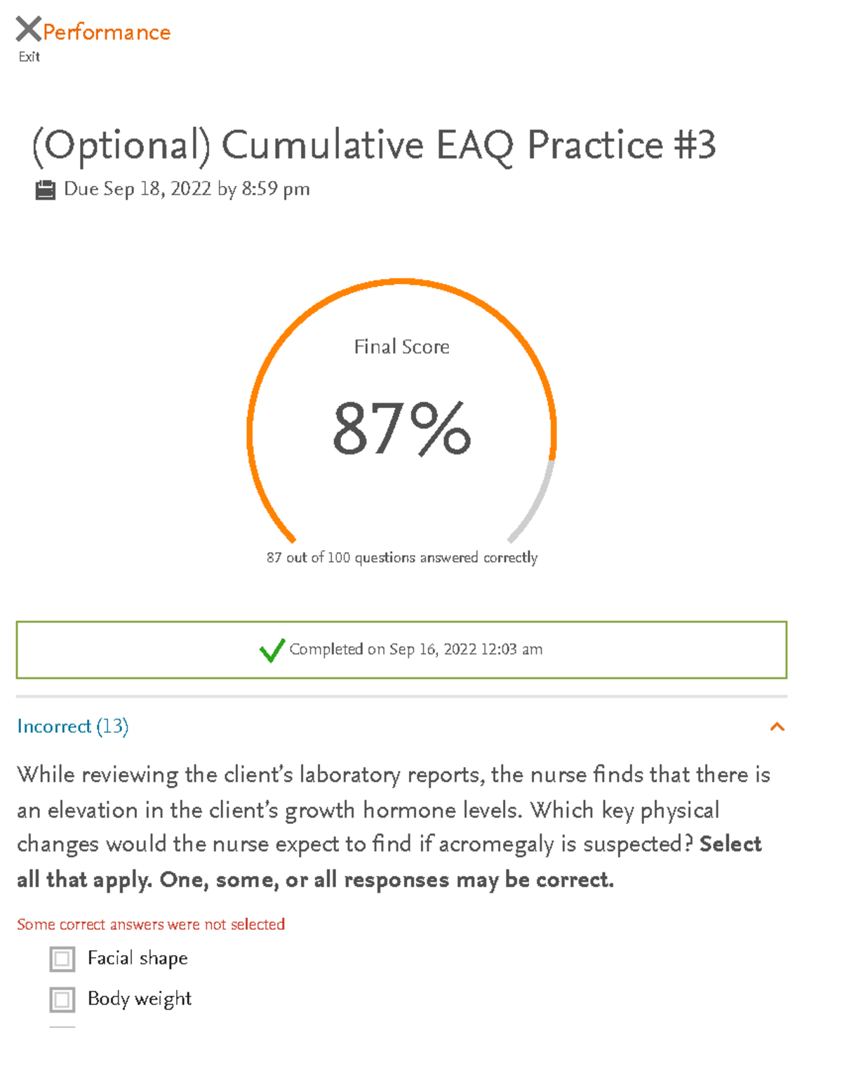 Practice HESI-EAQ - Exit Performance (Optional) Cumulative EAQ Practice ...