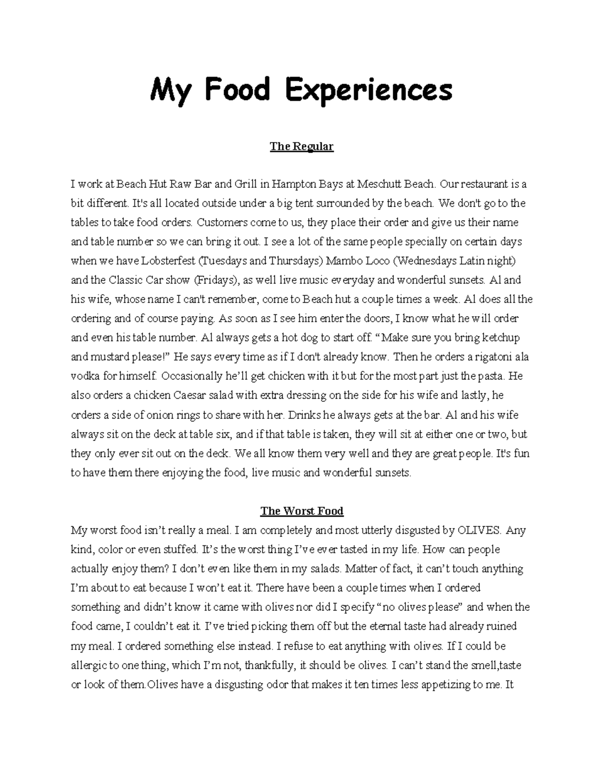 essay on food standard