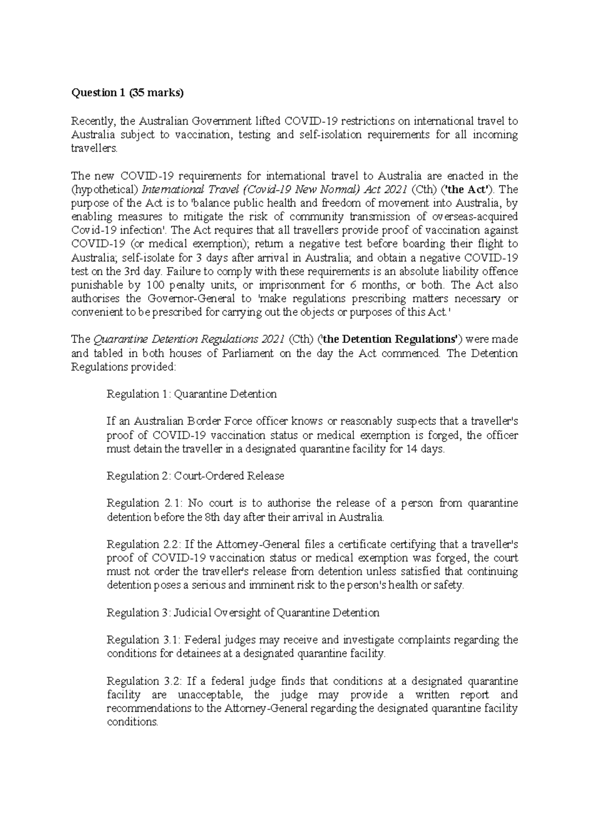 2021 Public Law Main Final Exam - Question 1 (35 marks) Recently, the ...