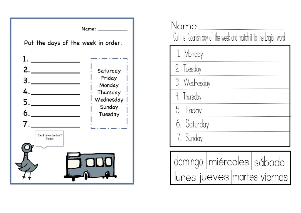 Days of week - complete - Inglés - Name Name: Cut the Spanish day of ...
