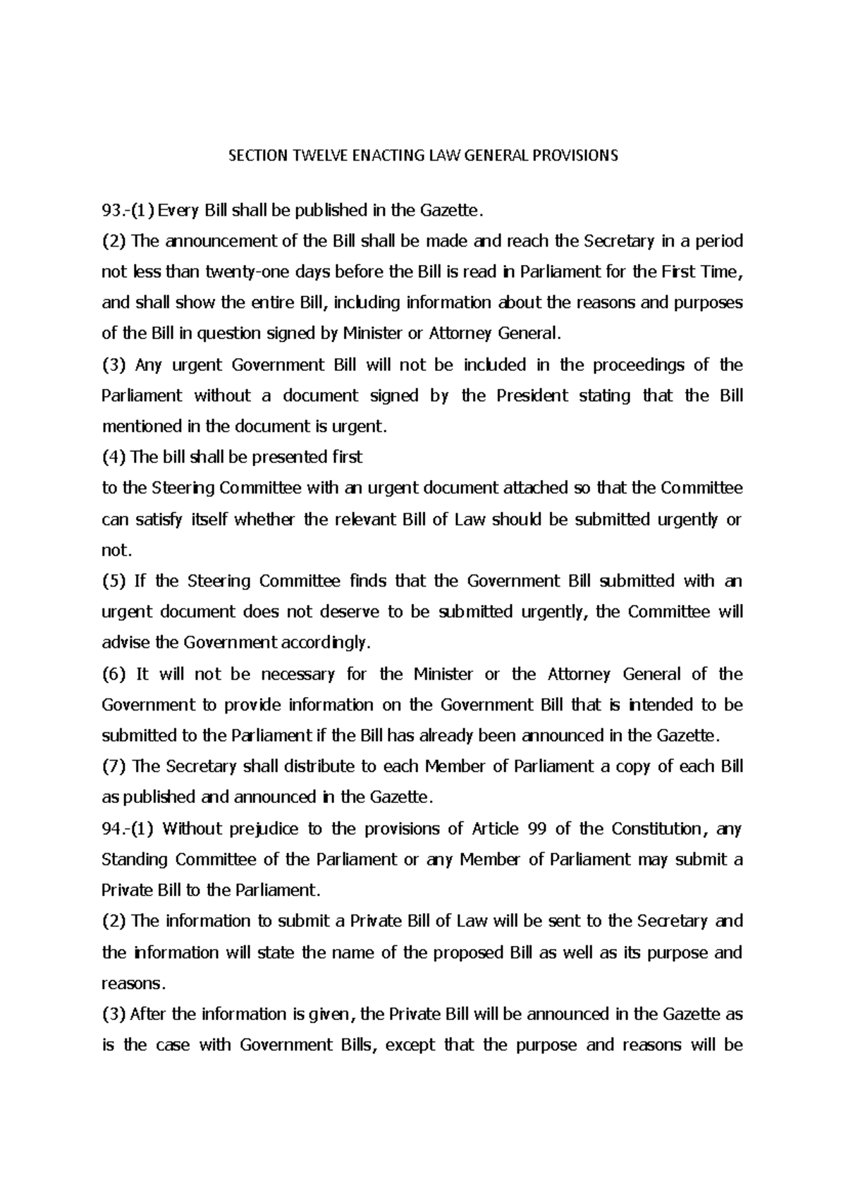 Standing Order PART 12 & 14 - SECTION TWELVE ENACTING LAW GENERAL ...
