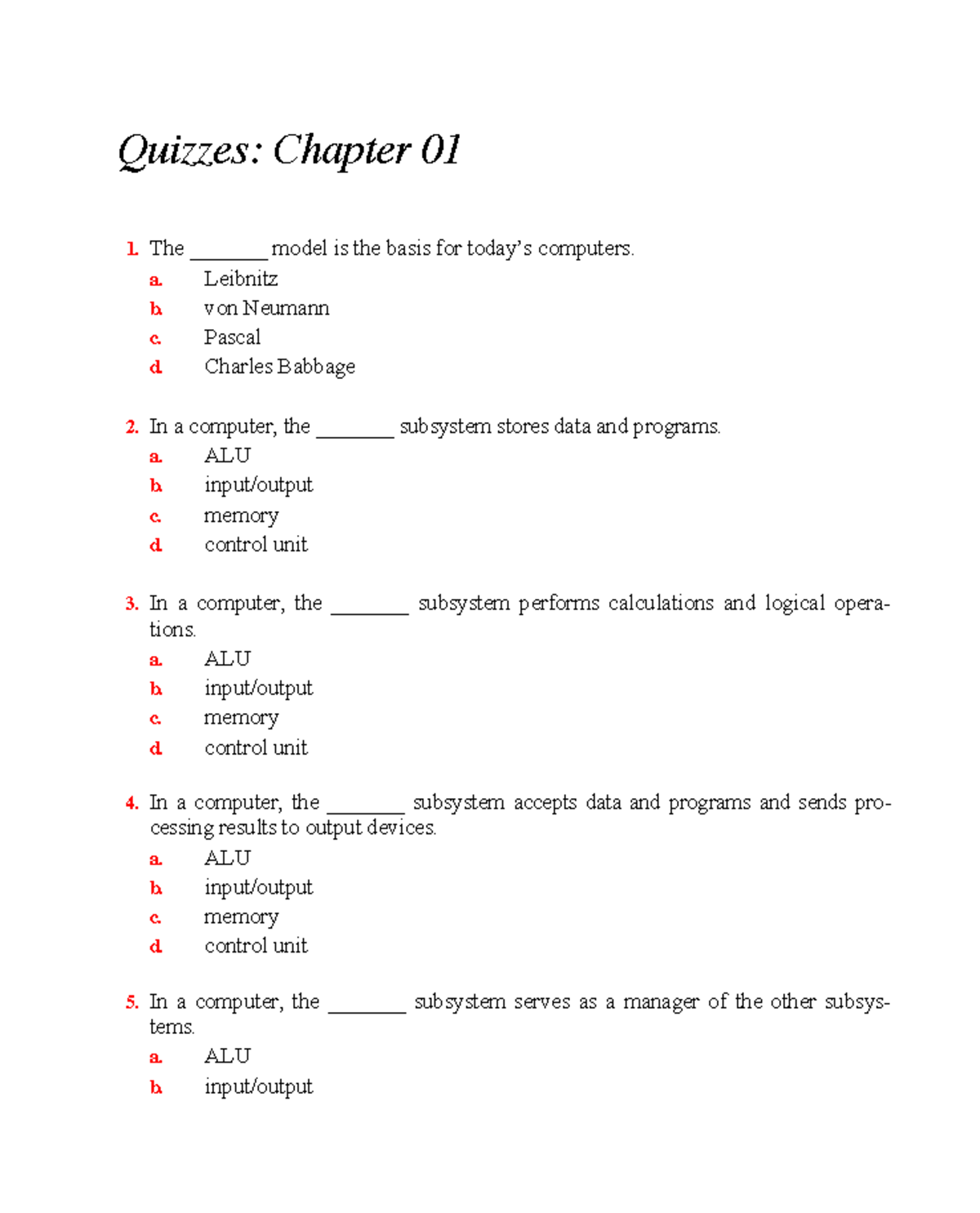 Chap01 Quiz - This Is An Exercise From Chapter 1 Of Computer Science ...