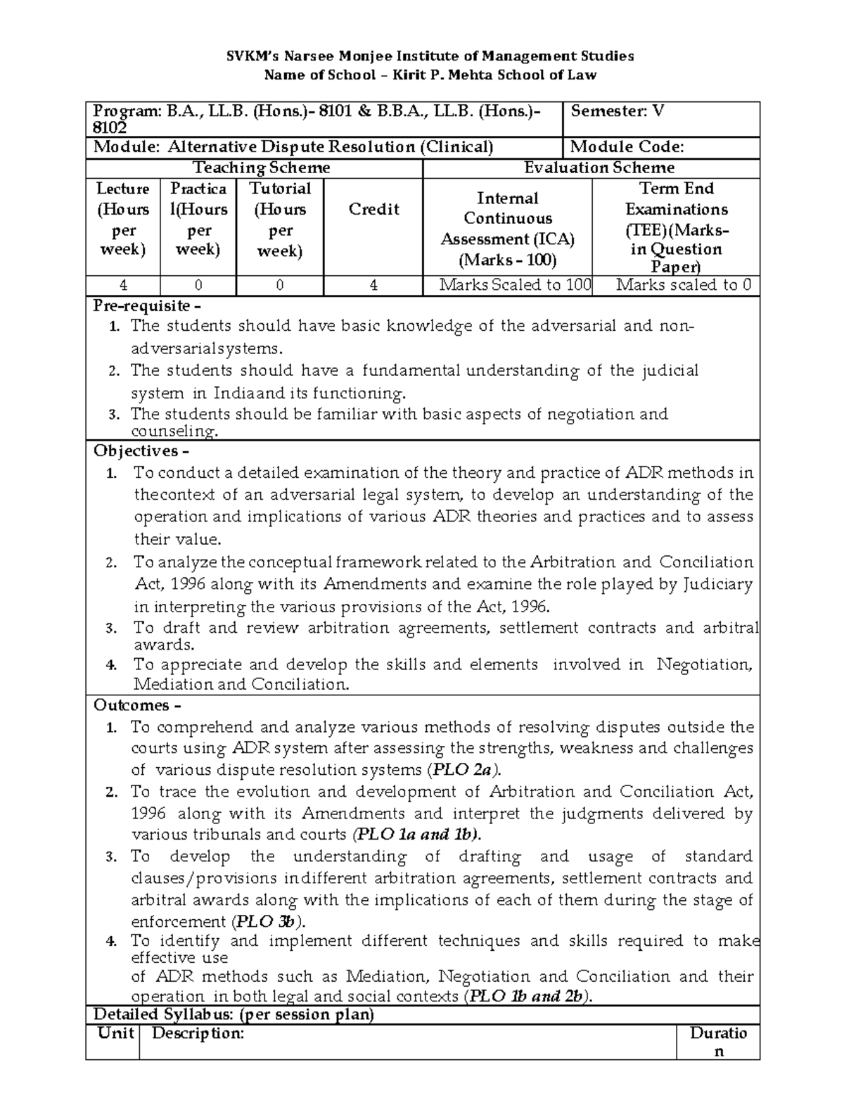 ADR course outline - Name of School – Kirit P. Mehta School of Law ...