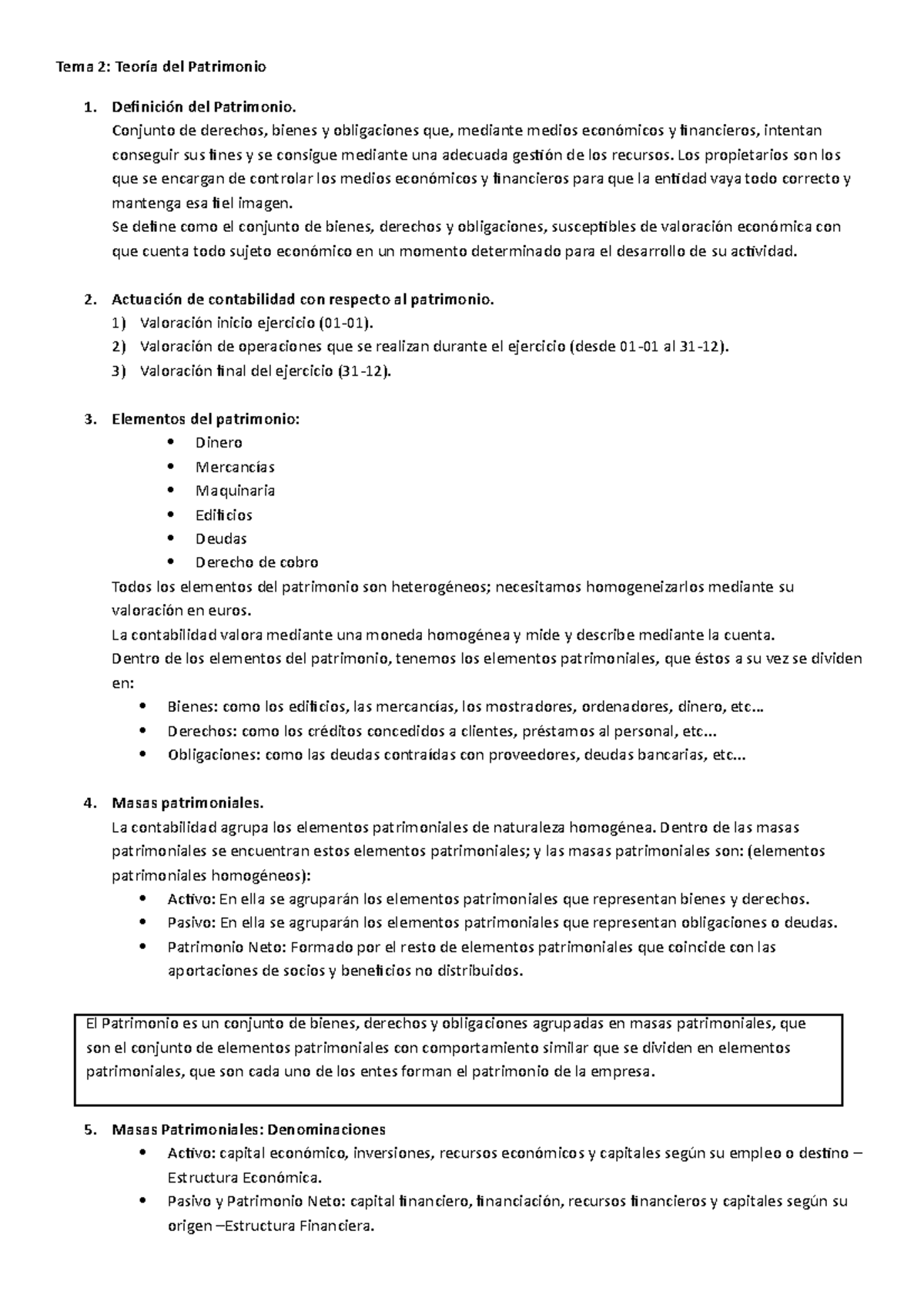 Tema 2 - Lecture notes 2 - Tema 2: Teoría del Patrimonio 1. Definición ...