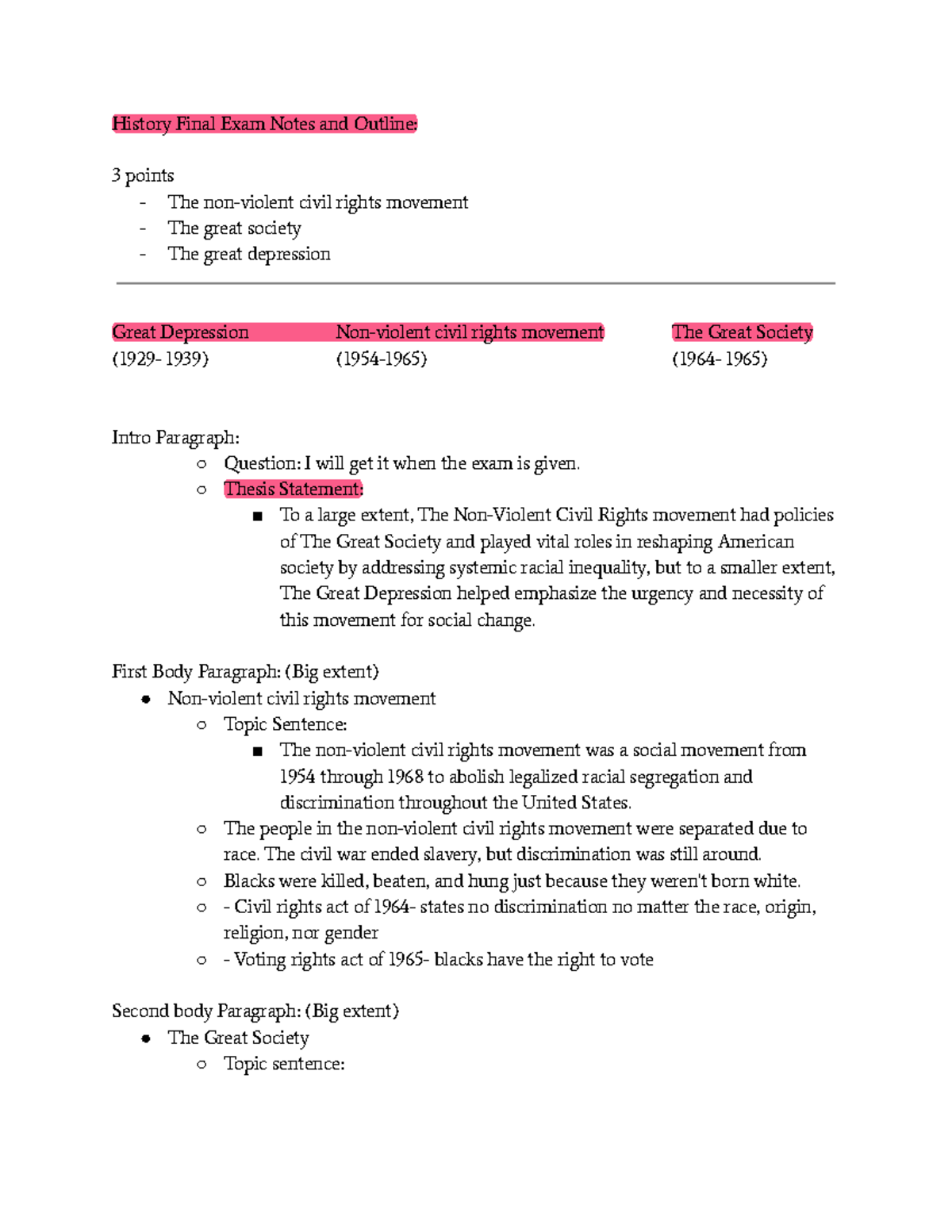 thesis statement civil rights movement