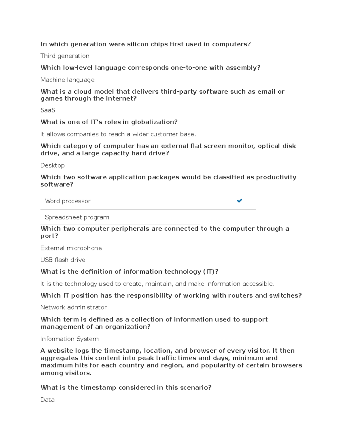 C182 study intro to it WGU - In which generation were silicon