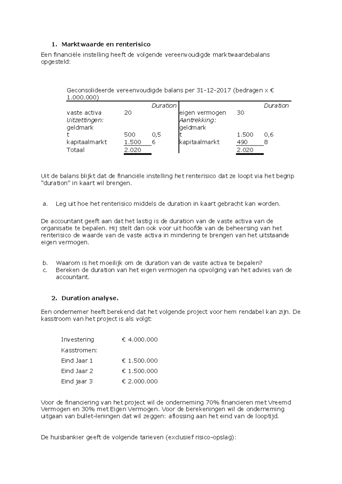 Opgaven Renterisicomanagement - 1. Marktwaarde En Renterisico Een ...