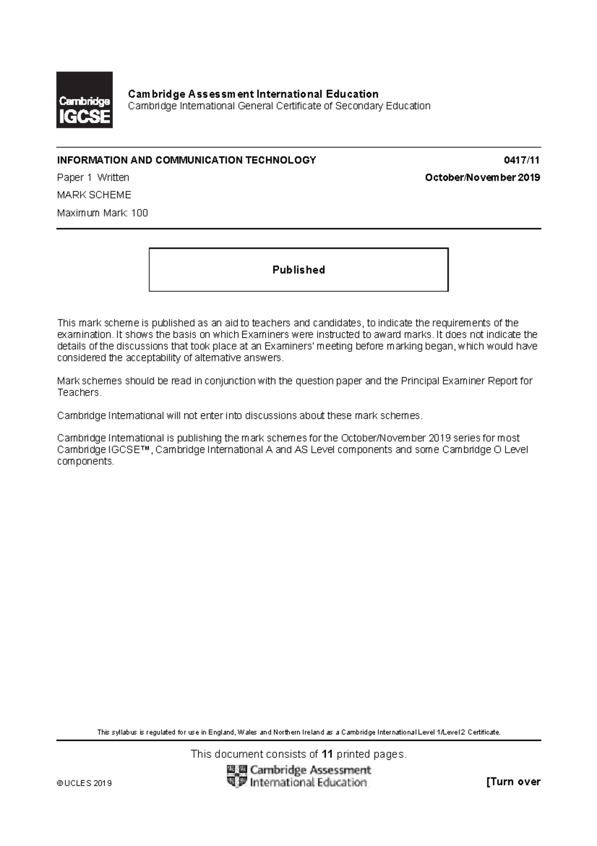 0417 w19 ms 11 - Marks scheme - This syllabus is regulated for use in ...