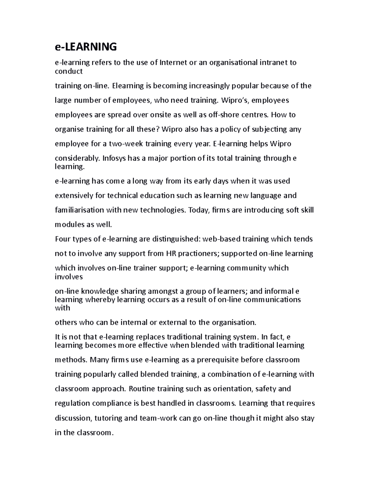 E- Learning notes - e-LEARNING e-learning refers to the use of Internet ...