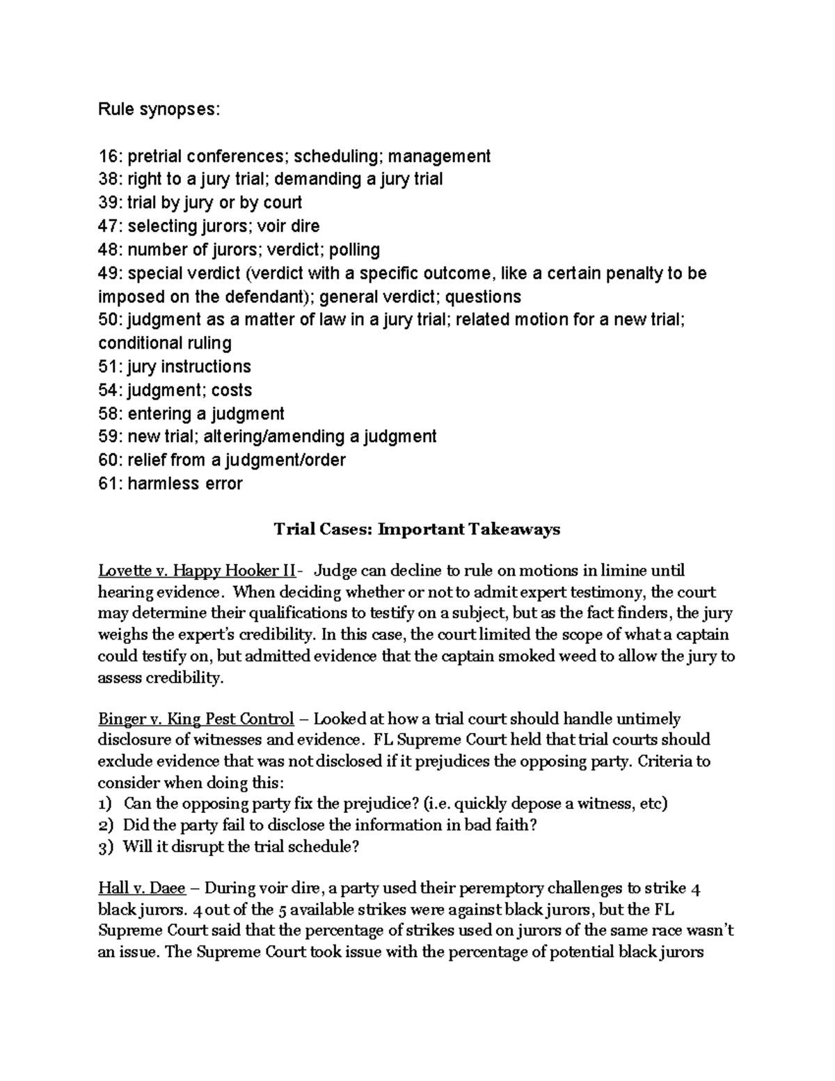 Civ Pro Trial - Summary Civil Procedure - Rule Synopses: 16: Pretrial ...