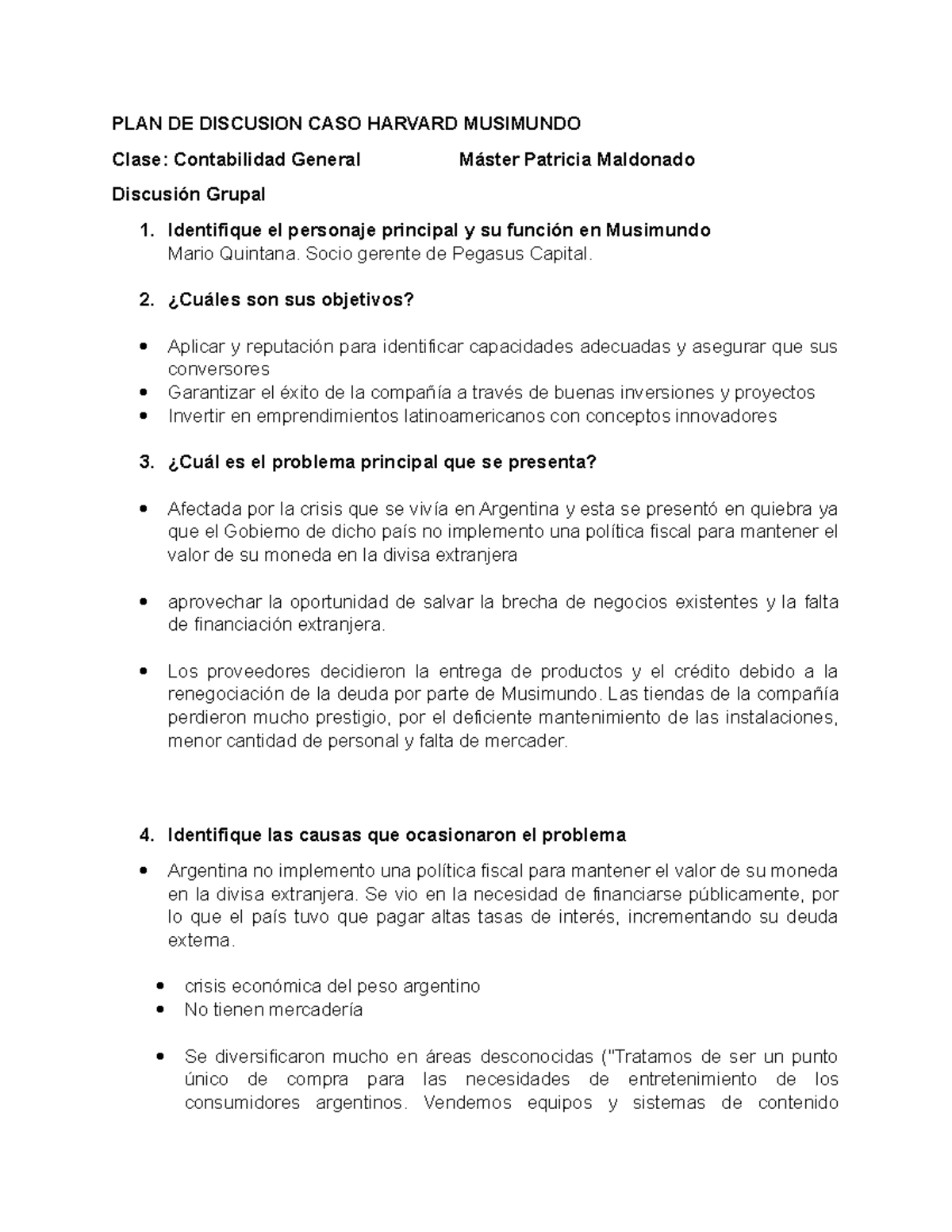 Plenaria Caso Harvard Musimundo1 PLAN DE DISCUSION CASO HARVARD
