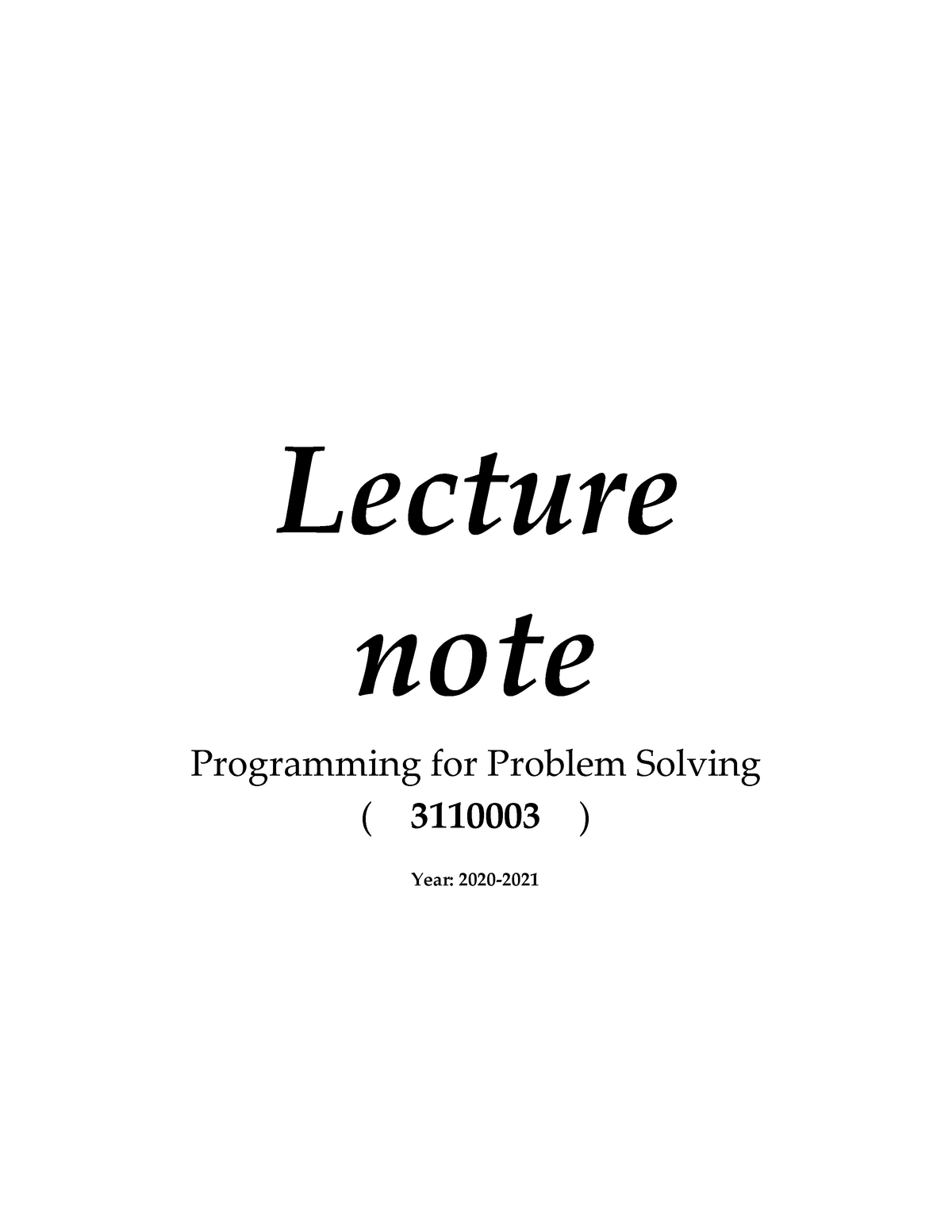 Programming For Problem Solving- 3110003 Handbook - GTU - Studocu