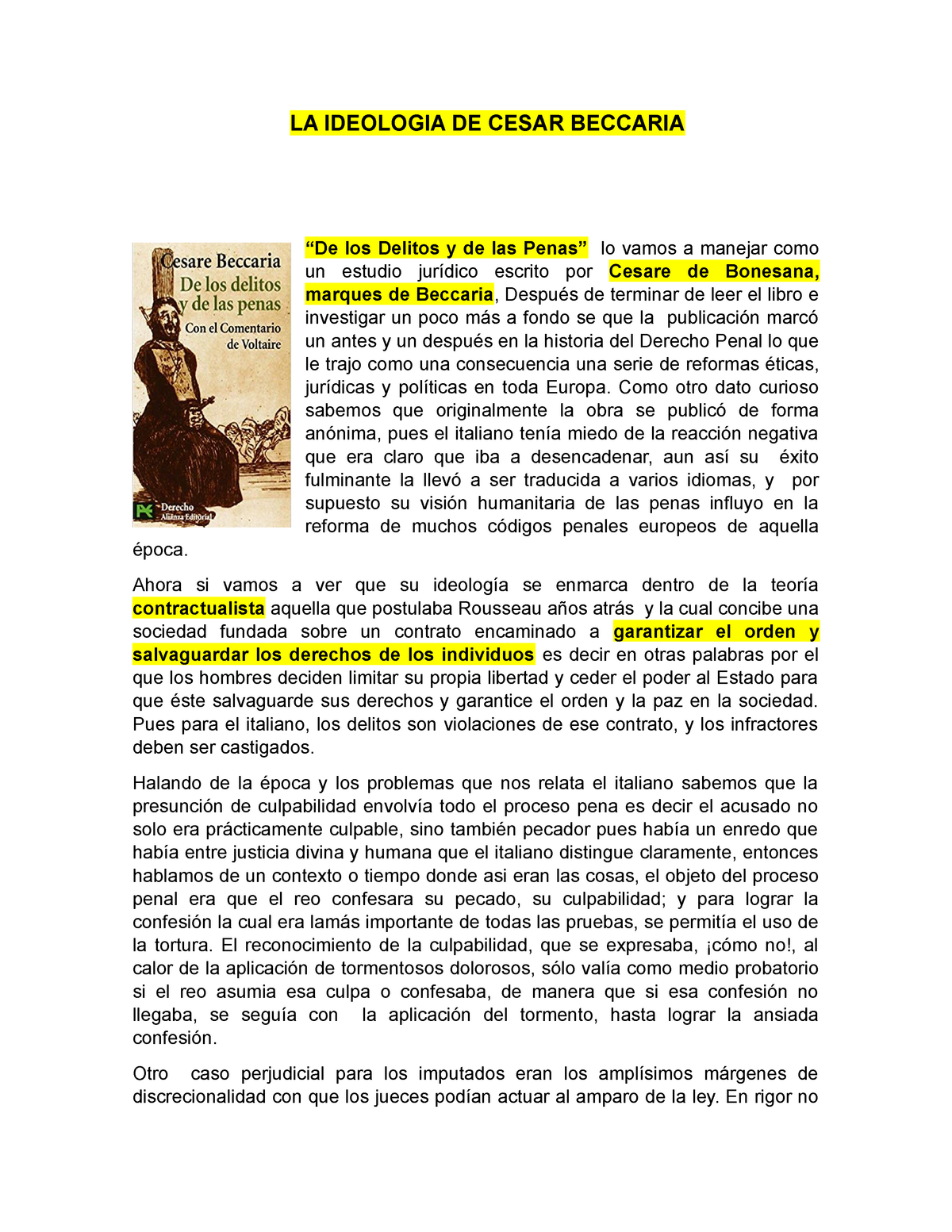 LA Ideologia DE Cesar Beccaria - LA IDEOLOGIA DE CESAR BECCARIA “De los  Delitos y de las Penas” lo - Studocu