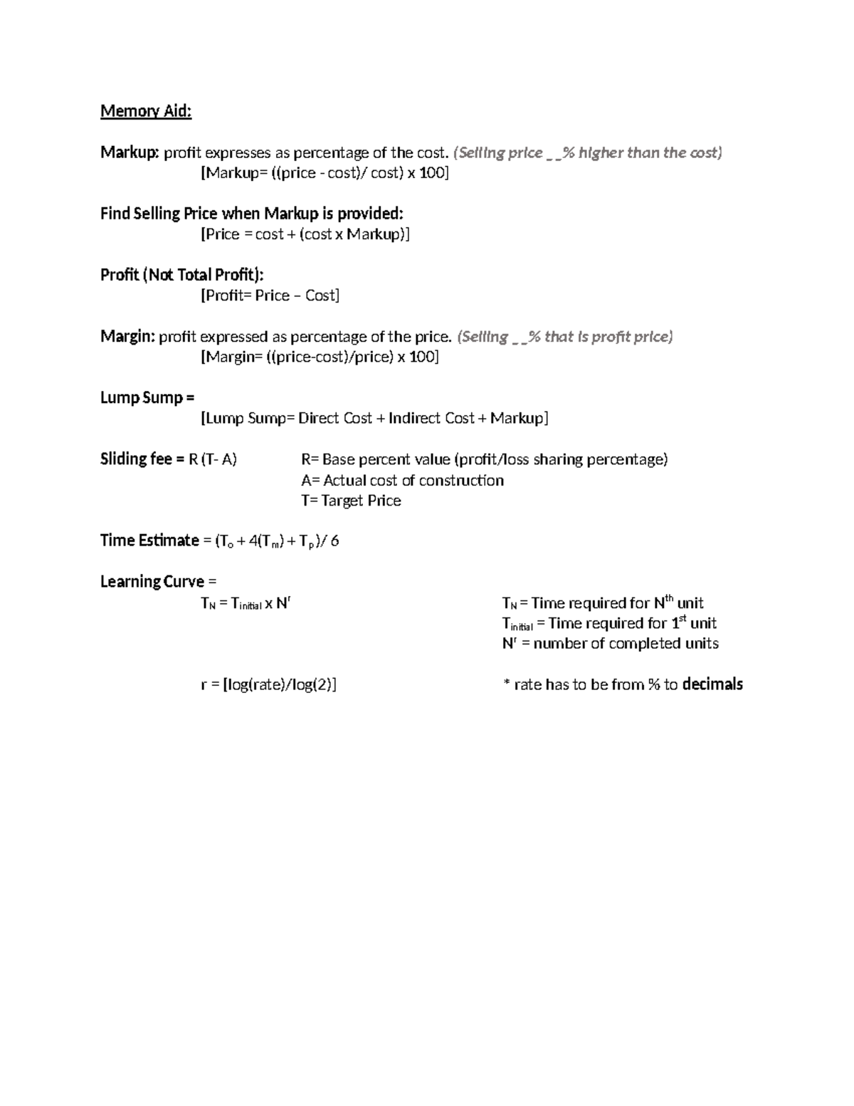 Memory Aid - Summary Engineering Management Principles and Economics ...