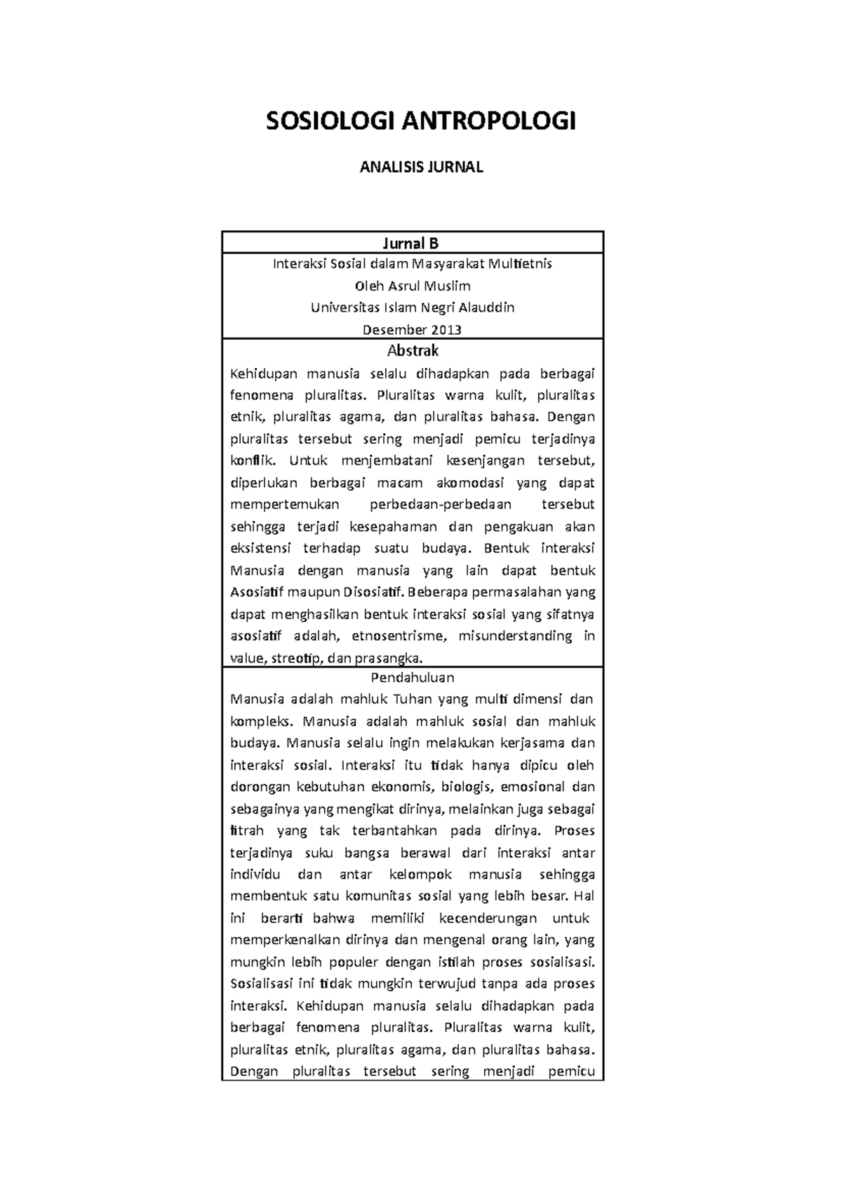 Sosiologi Antropologi II - SOSIOLOGI ANTROPOLOGI ANALISIS JURNAL Jurnal ...