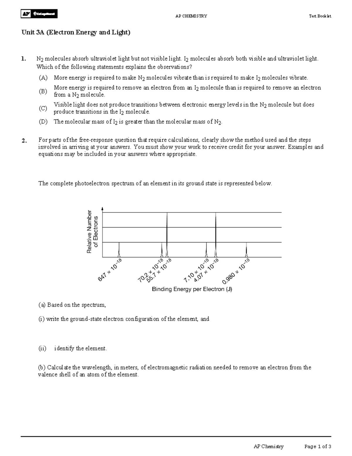 CB Unit 3A- e Energy and Light - N 2 molecules absorb ultraviolet light ...