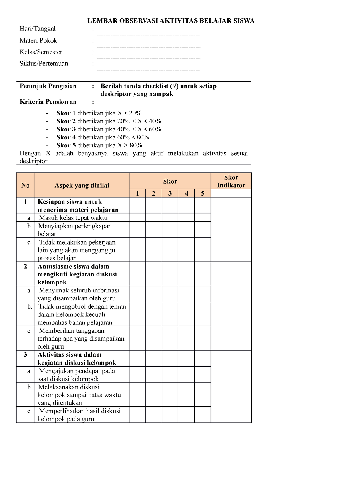 353644707 Lembar Observasi Aktivitas Belajar Siswa - LEMBAR OBSERVASI ...
