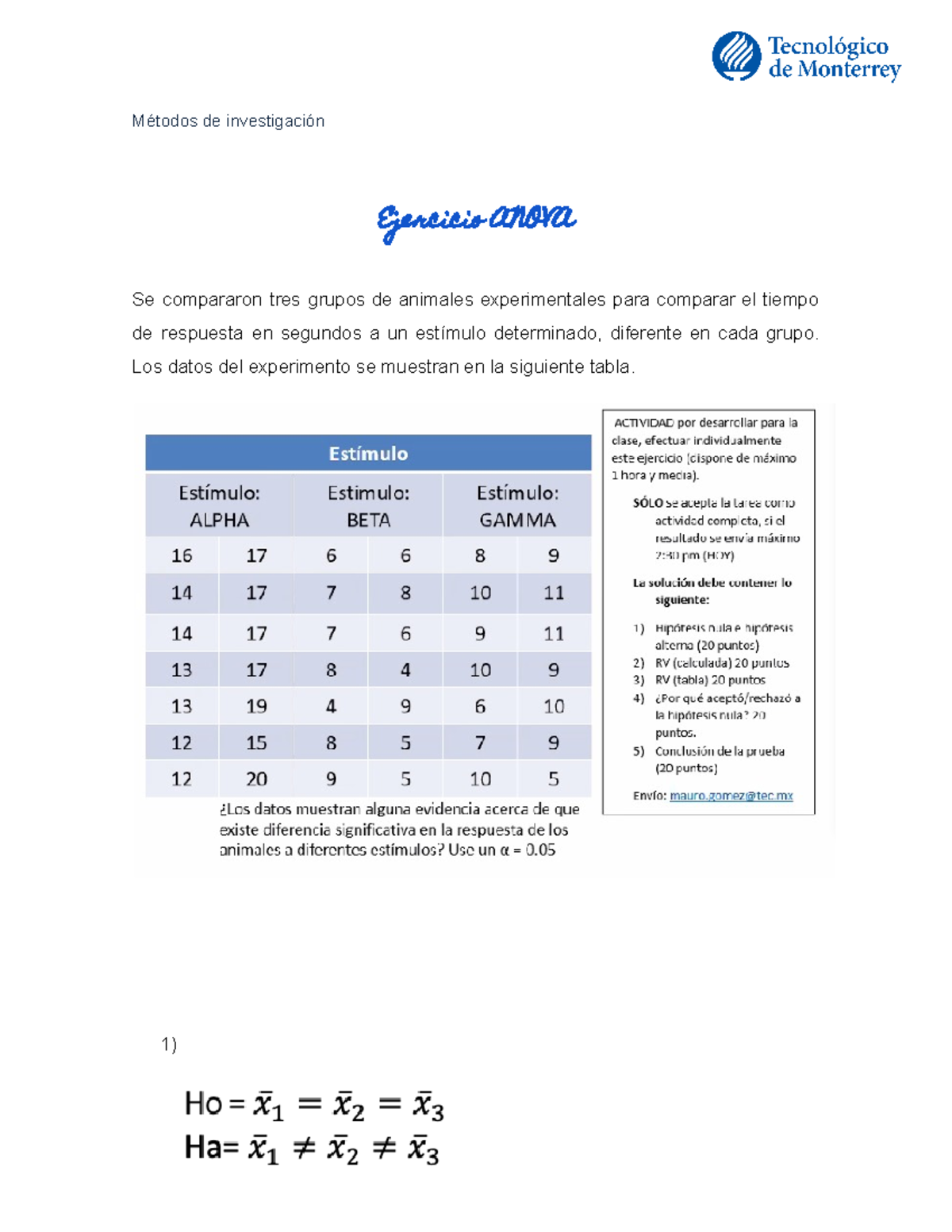 Anova - Ejercicio Del Análisis De Varianza - Métodos De Investigación ...