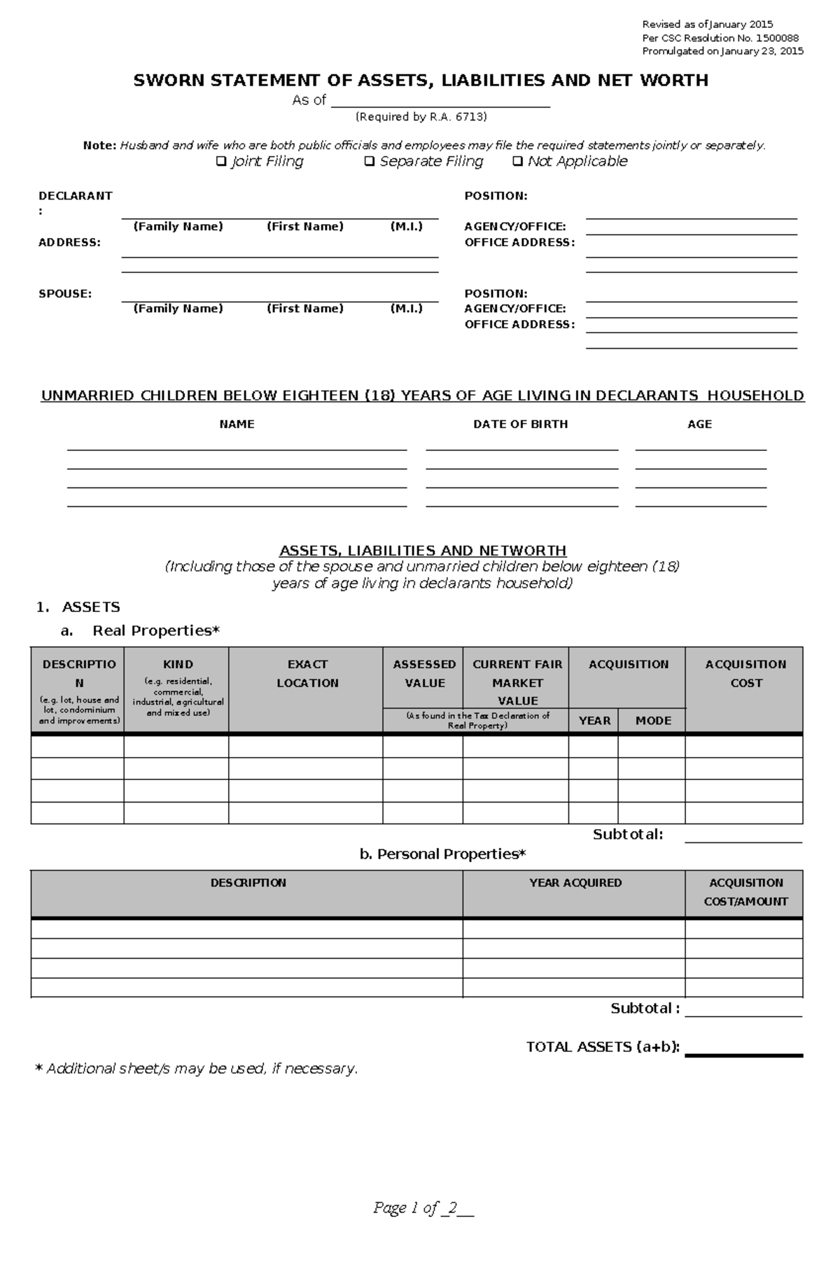 Blank SALN - For application. - Revised as of January 2015 Per CSC ...