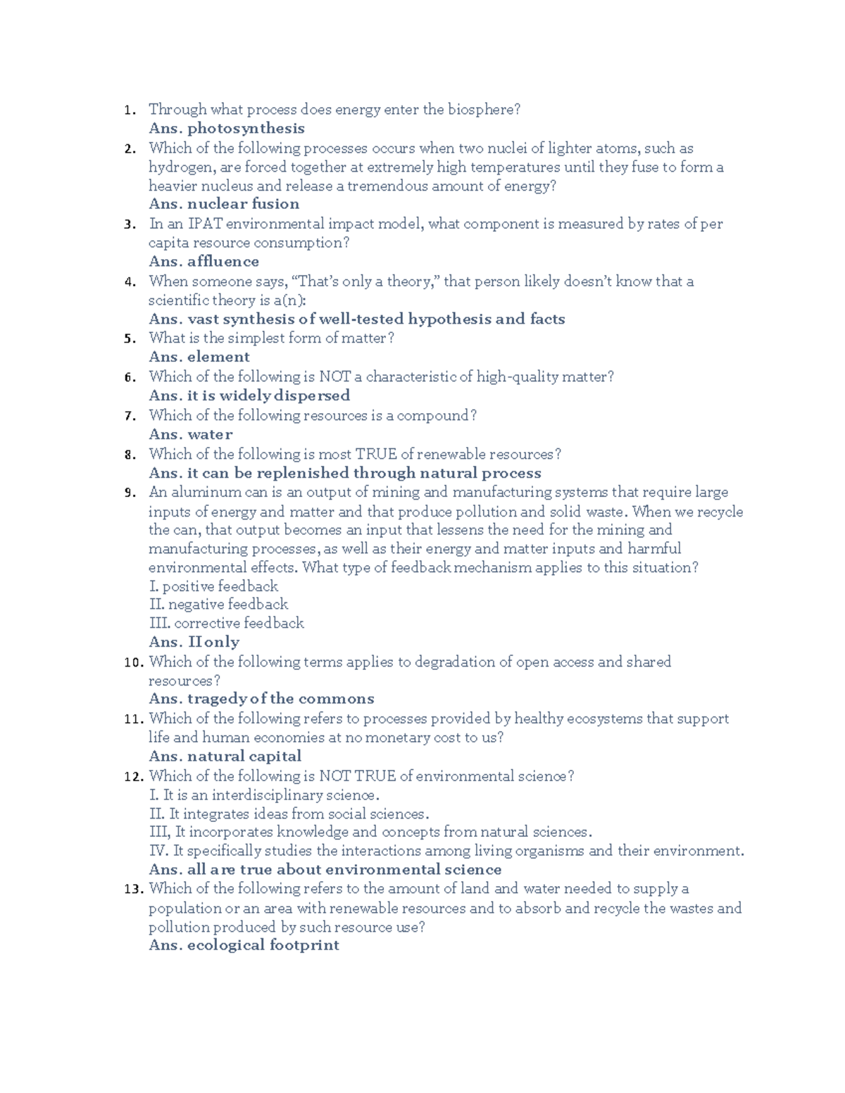 1st EXAM GE 15 - H CGHCHGB - Through what process does energy enter the ...