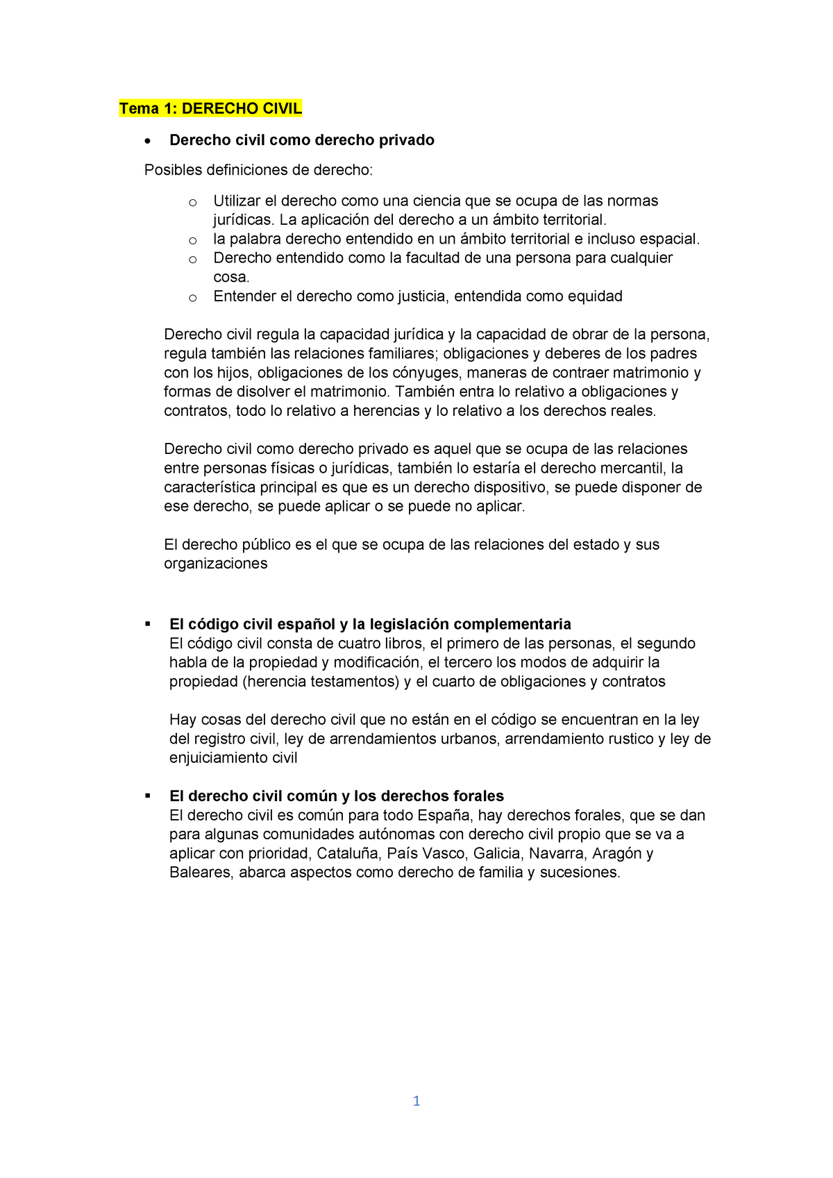 Derecho Civil - Tema 1: DERECHO CIVIL Derecho Civil Como Derecho ...