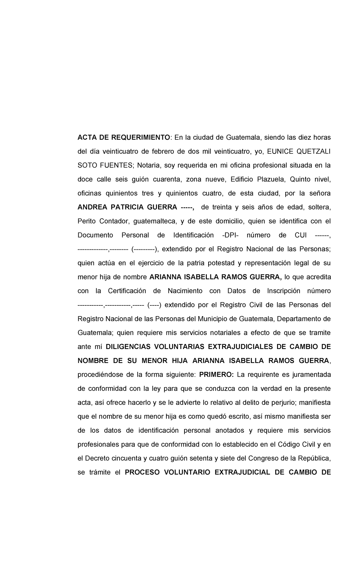 Cambio De Nombre Menor Acta De Requerimiento En La Ciudad De