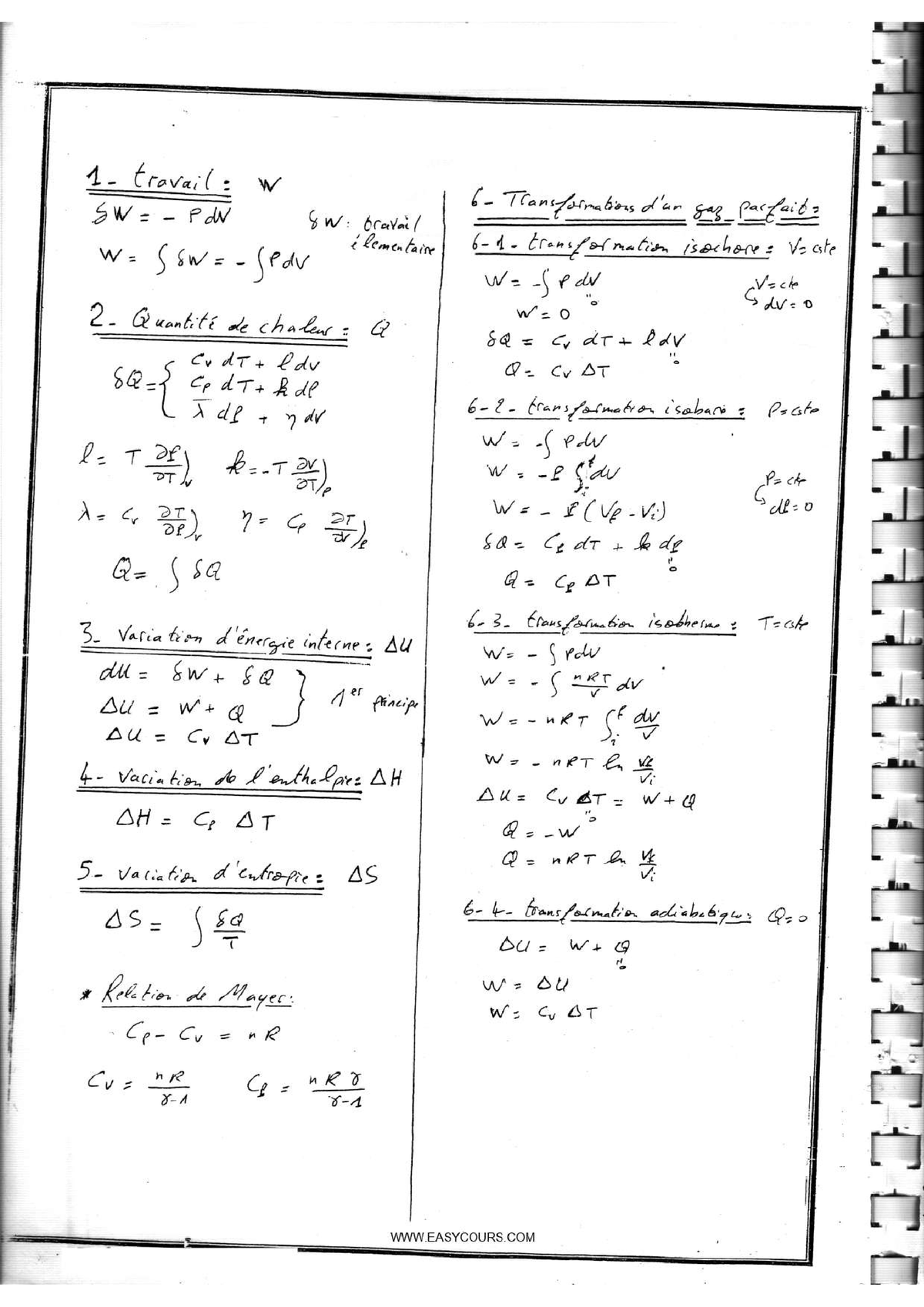 Resume note thermodynamique - Studocu