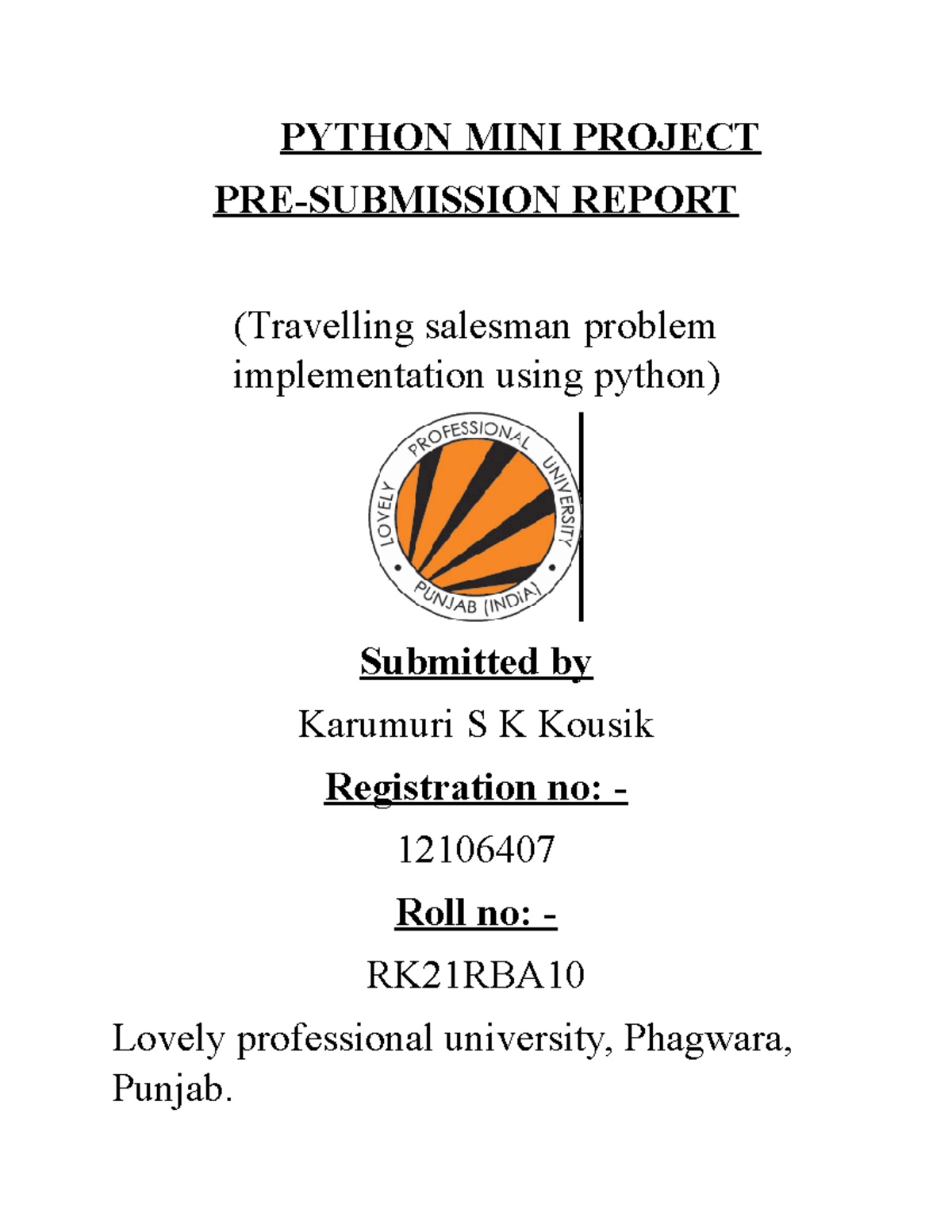 Project report no 10 - PYTHON MINI PROJECT PRE-SUBMISSION REPORT ...