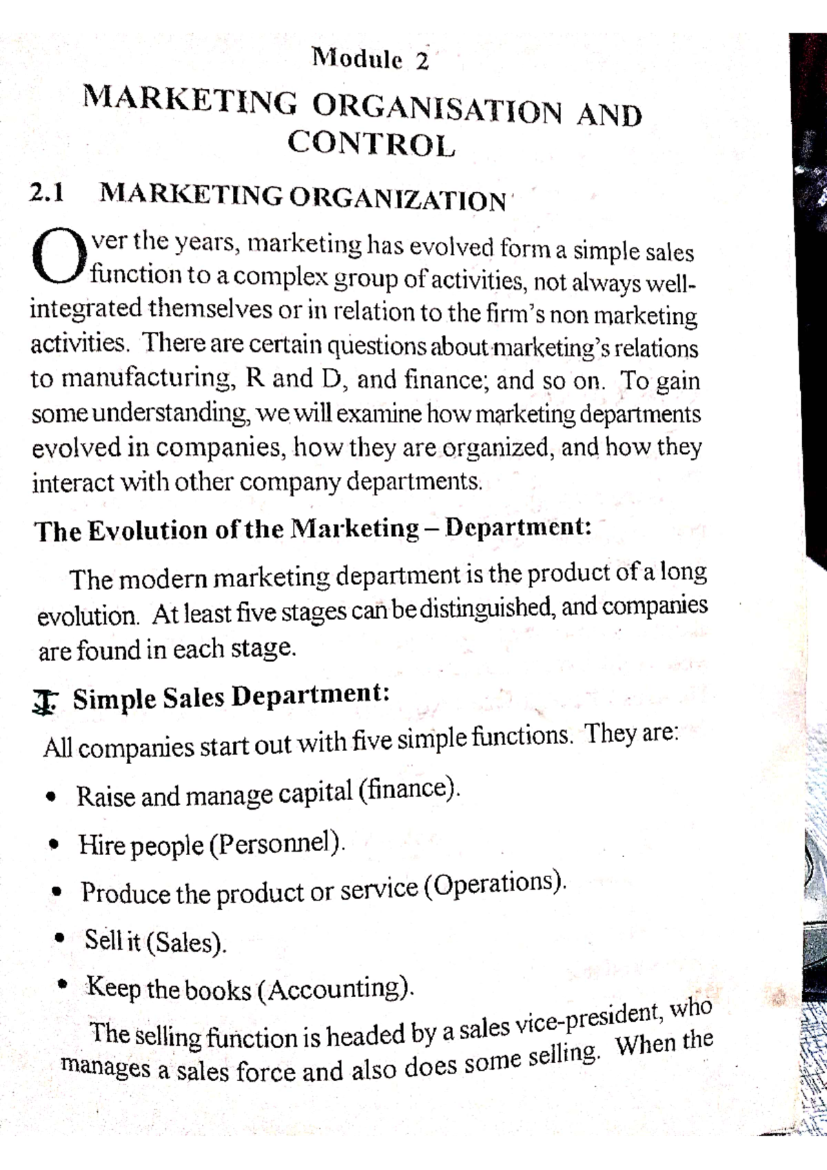 Marketing Organisation And Control 1 Marketing Management Studocu