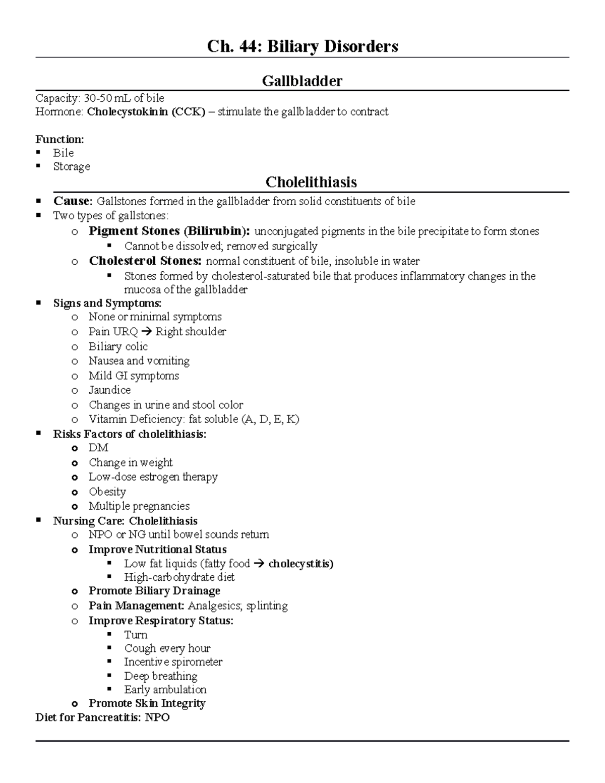 Ch. 44 - Liver - Ch. 44: Biliary Disorders Gallbladder Capacity: 30-50 ...