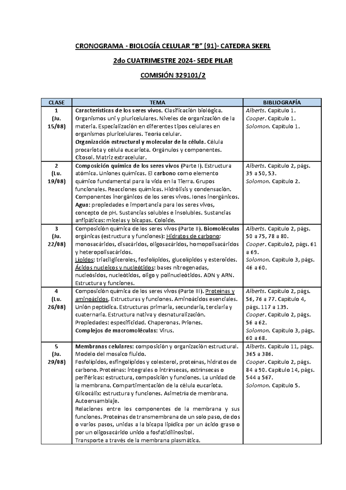 Cronograma 2do Cuatrimestre 2024 - CRONOGRAMA - BIOLOGÍA CELULAR “B ...