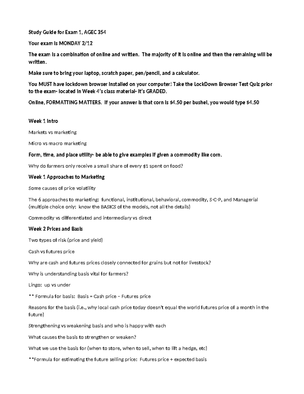 Exam 1 Review 2 - Exam 1 study guide Kosse - Study Guide for Exam 1 ...