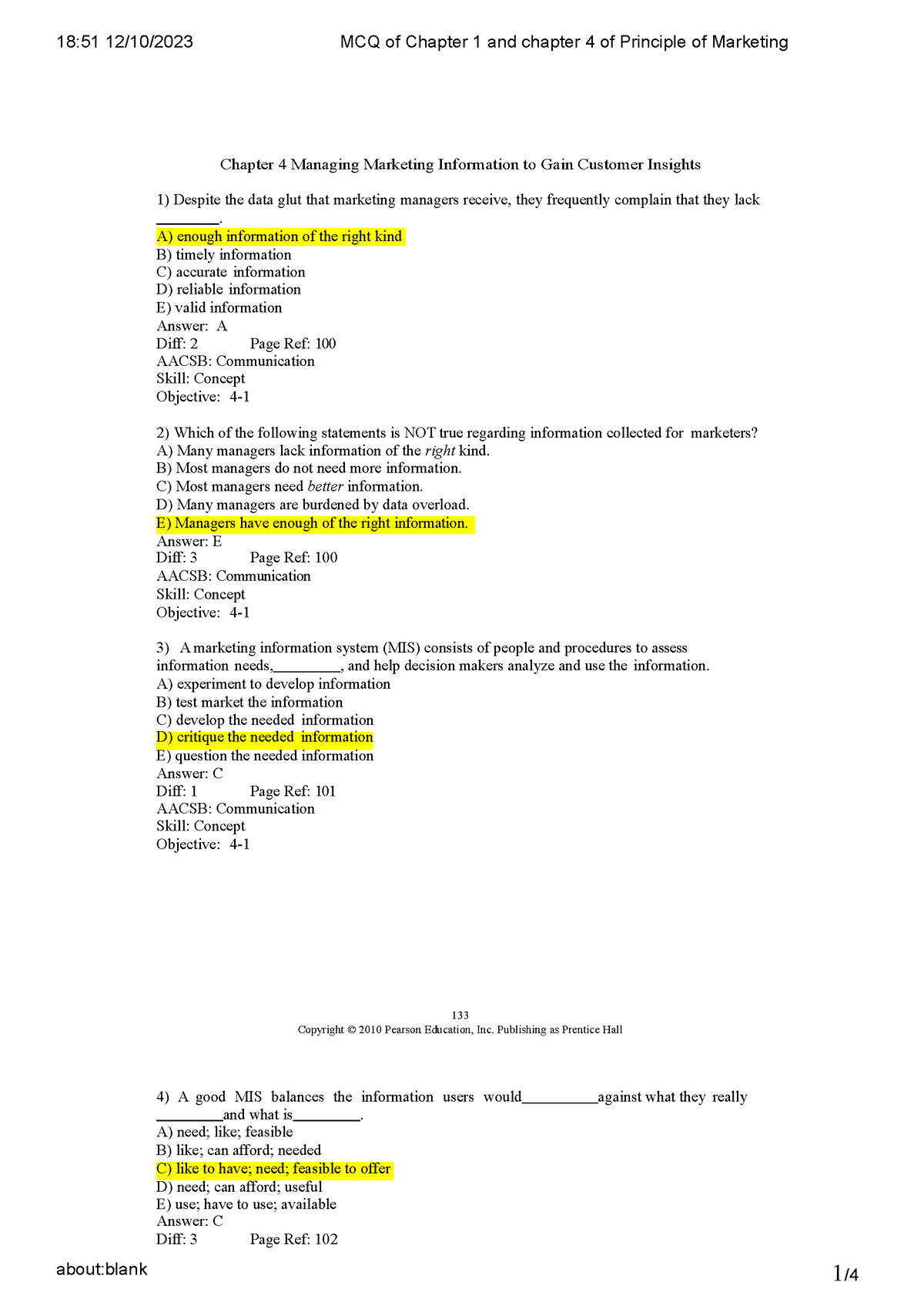 MCQ Of Chapter 1 And Chapter 4 Of Principle Of Marketing - 18:51 12/10 ...