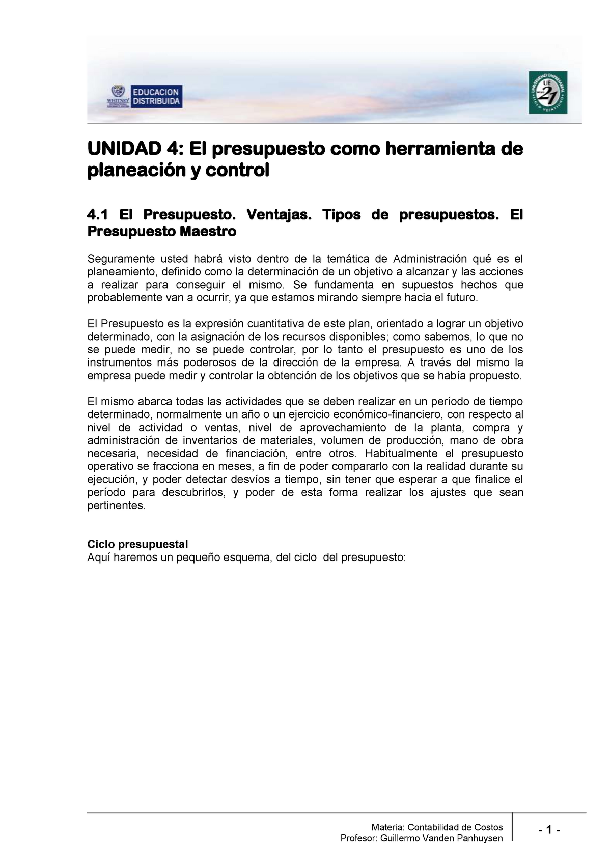 Lectura 4 - El Presupuesto Como Herramienta De Planeación Y Control ...