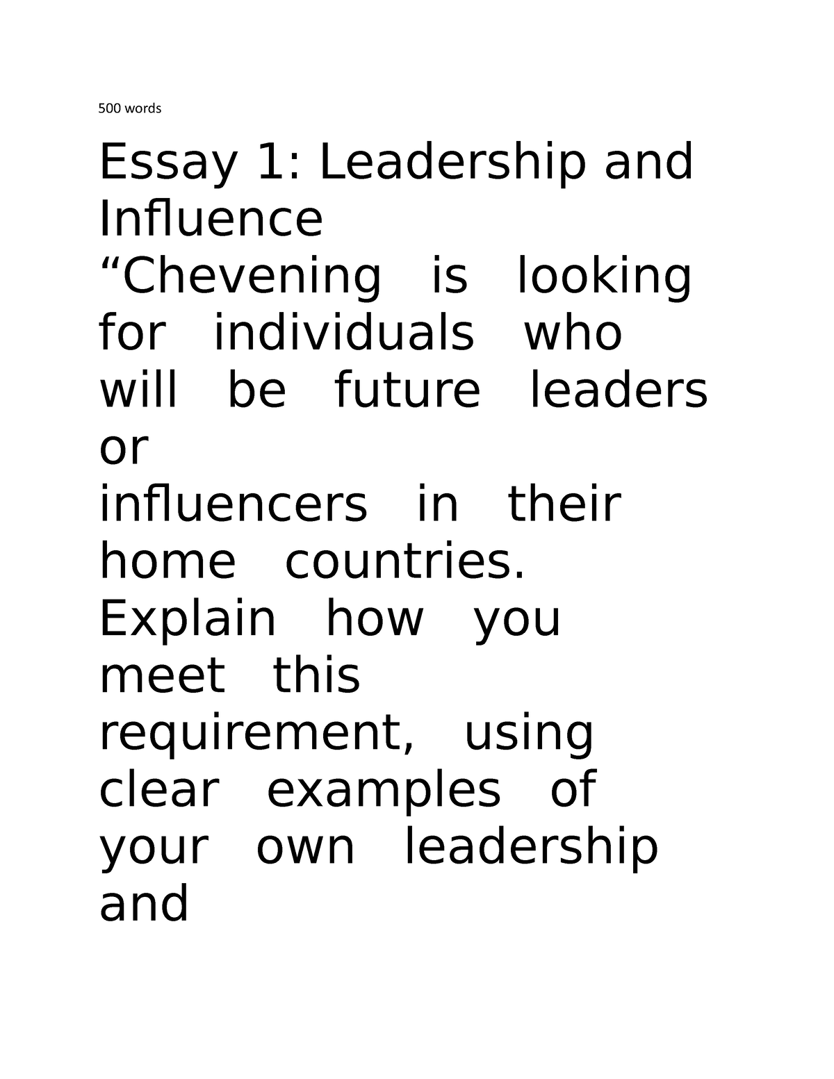 chevening leadership and influence essay sample