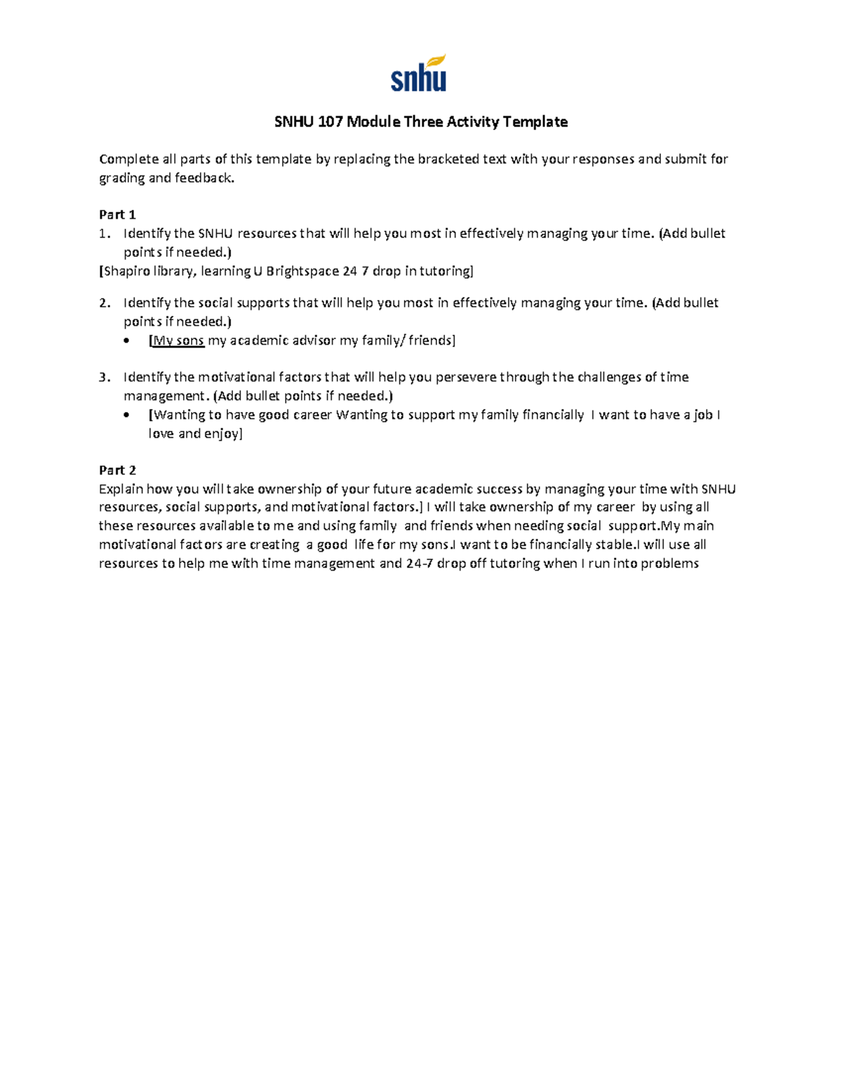 SNHU 107 Module 4-2 Activity Template - SNHU 107 Module Three Activity ...