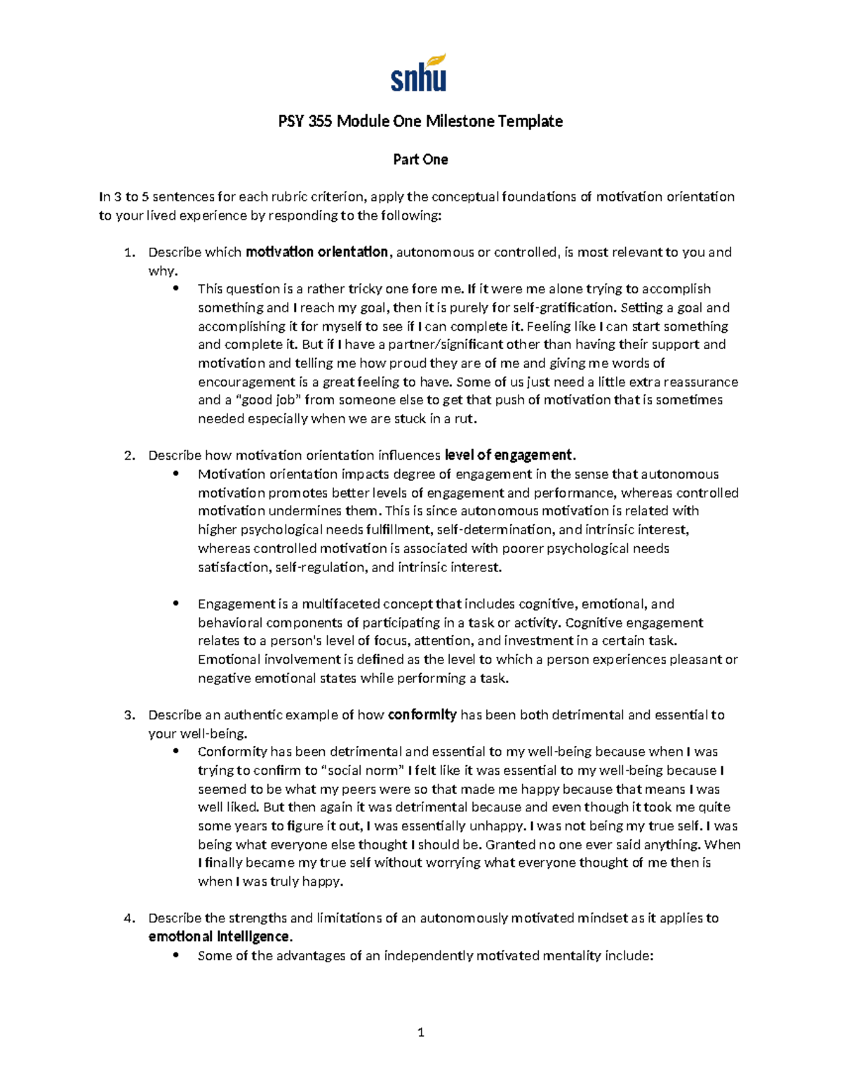 PSY 355 Module One Milestone Template - PSY 355 Module One Milestone ...