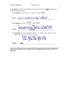 Calculus I Midterm 2 Practice Questions - Calculus I Practice Midterm 2 ...