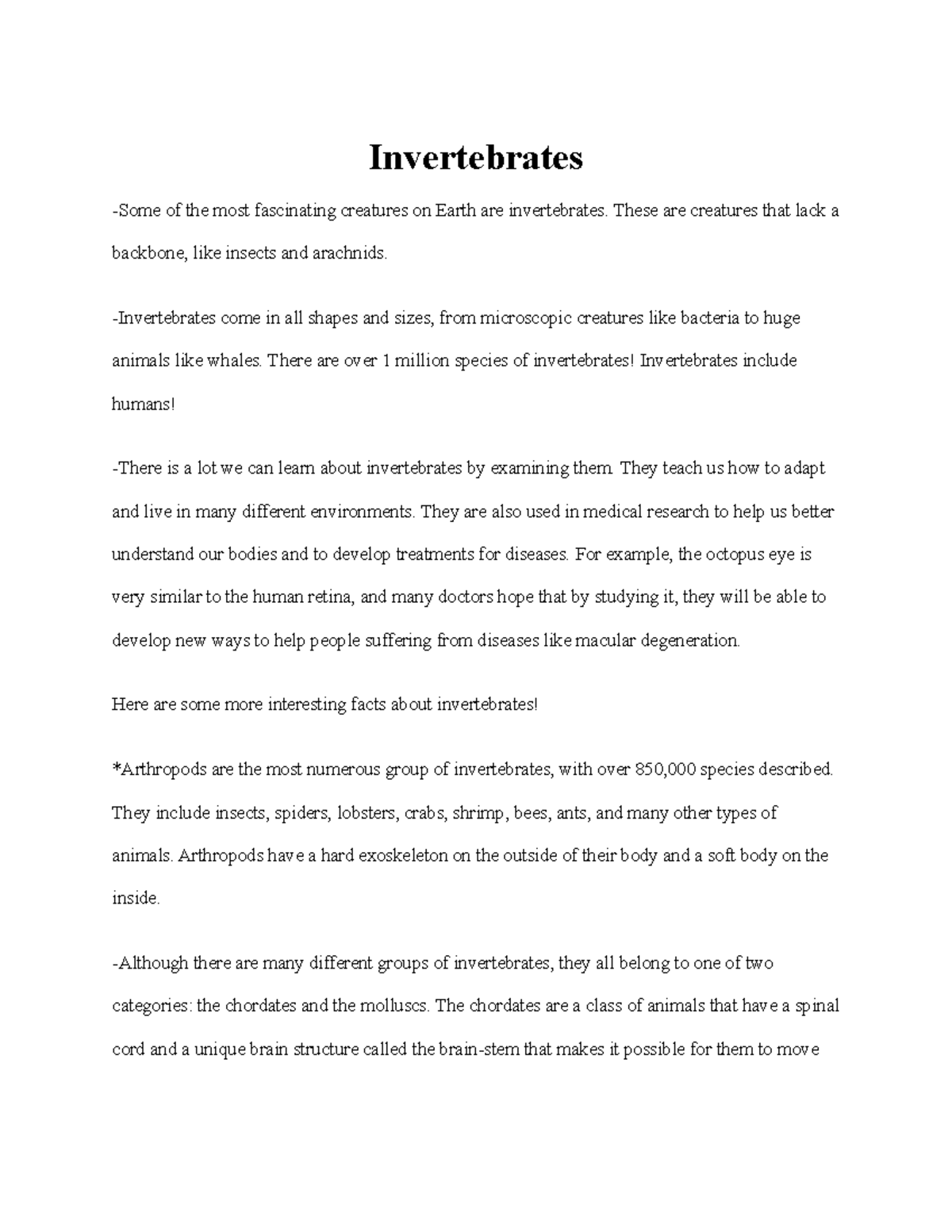 Notes 2 2 - bio - Invertebrates -Some of the most fascinating creatures ...