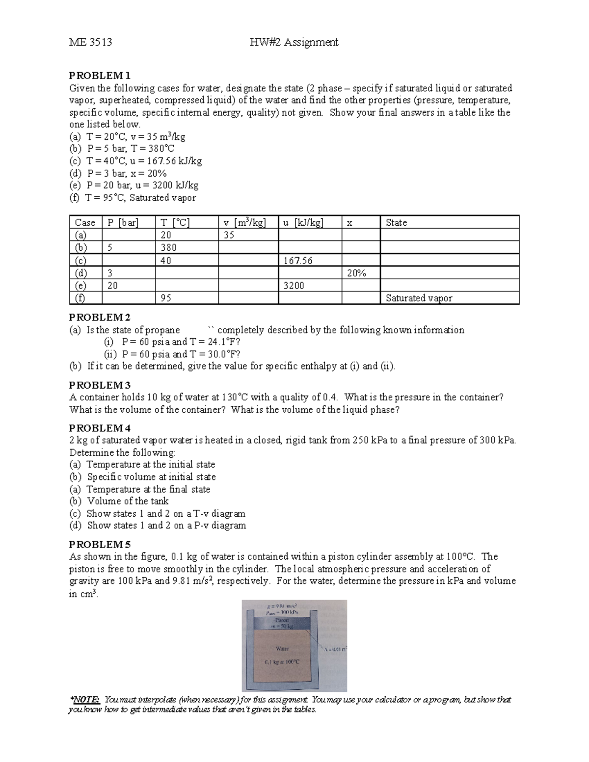 HW2 ME3513 Sp23 - Practice for chaper 3 - ME 3513 HW#2 Assignment *NOTE ...